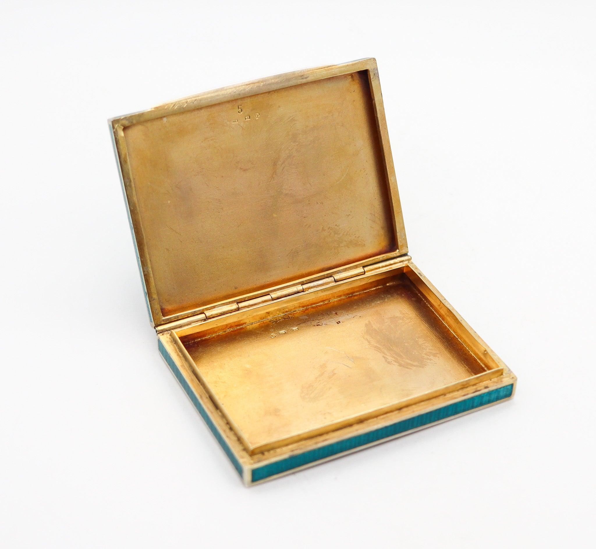 Smaltato KARL NEUDOLT 1922 Art Deco Guilloche Blu Smalto Scatola in Argento .900 in vendita