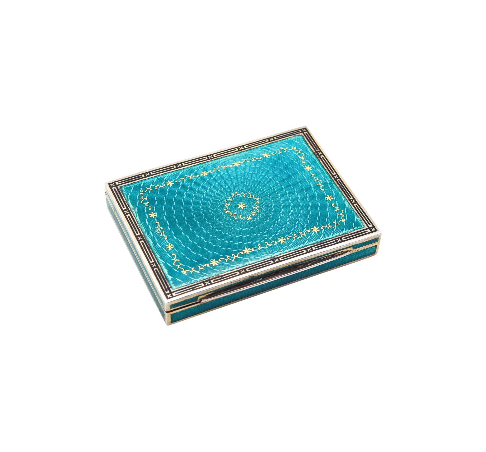 Inizio XX secolo KARL NEUDOLT 1922 Art Deco Guilloche Blu Smalto Scatola in Argento .900 in vendita