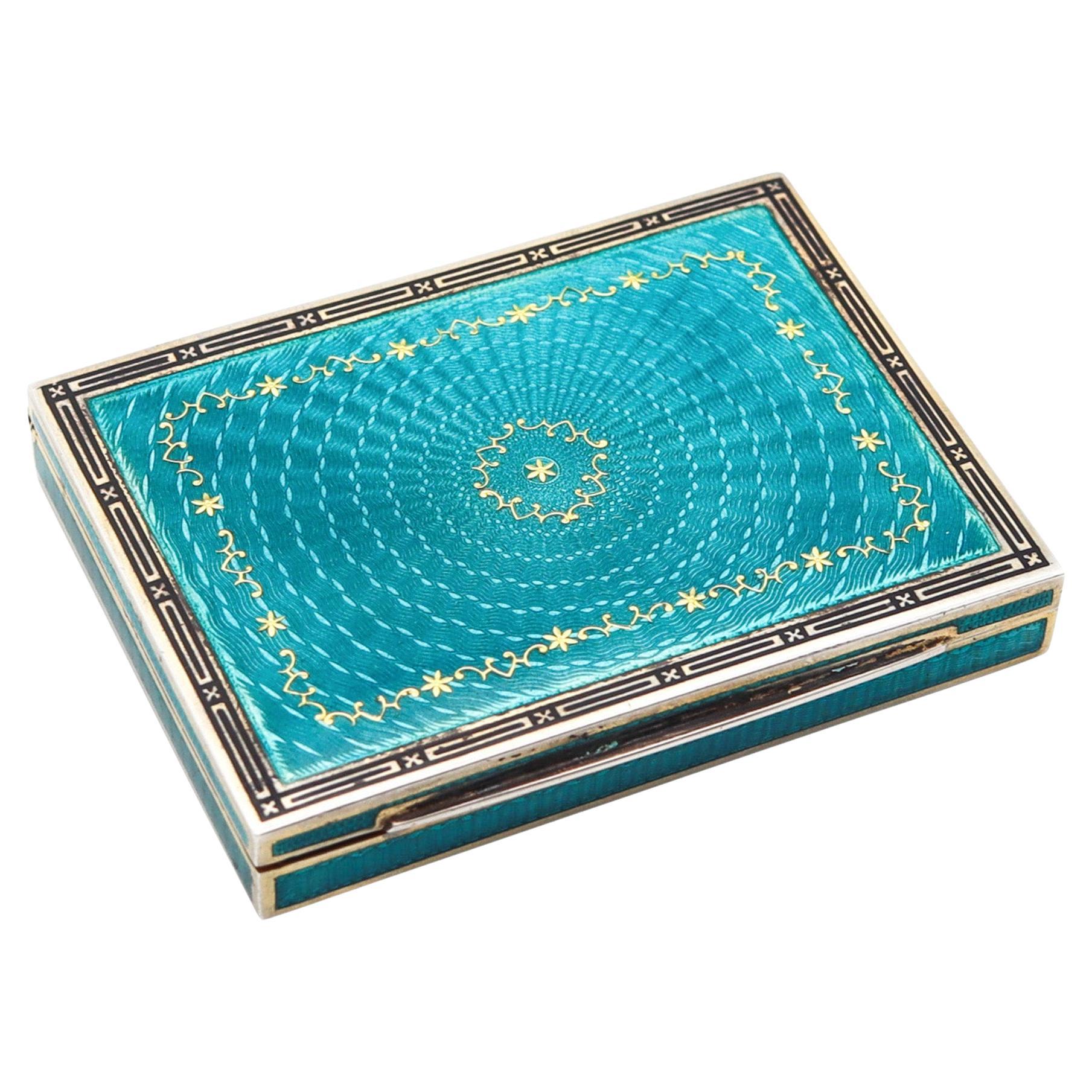 KARL NEUDOLT 1922 Art Decó Caja de esmalte azul guilloché en plata 900