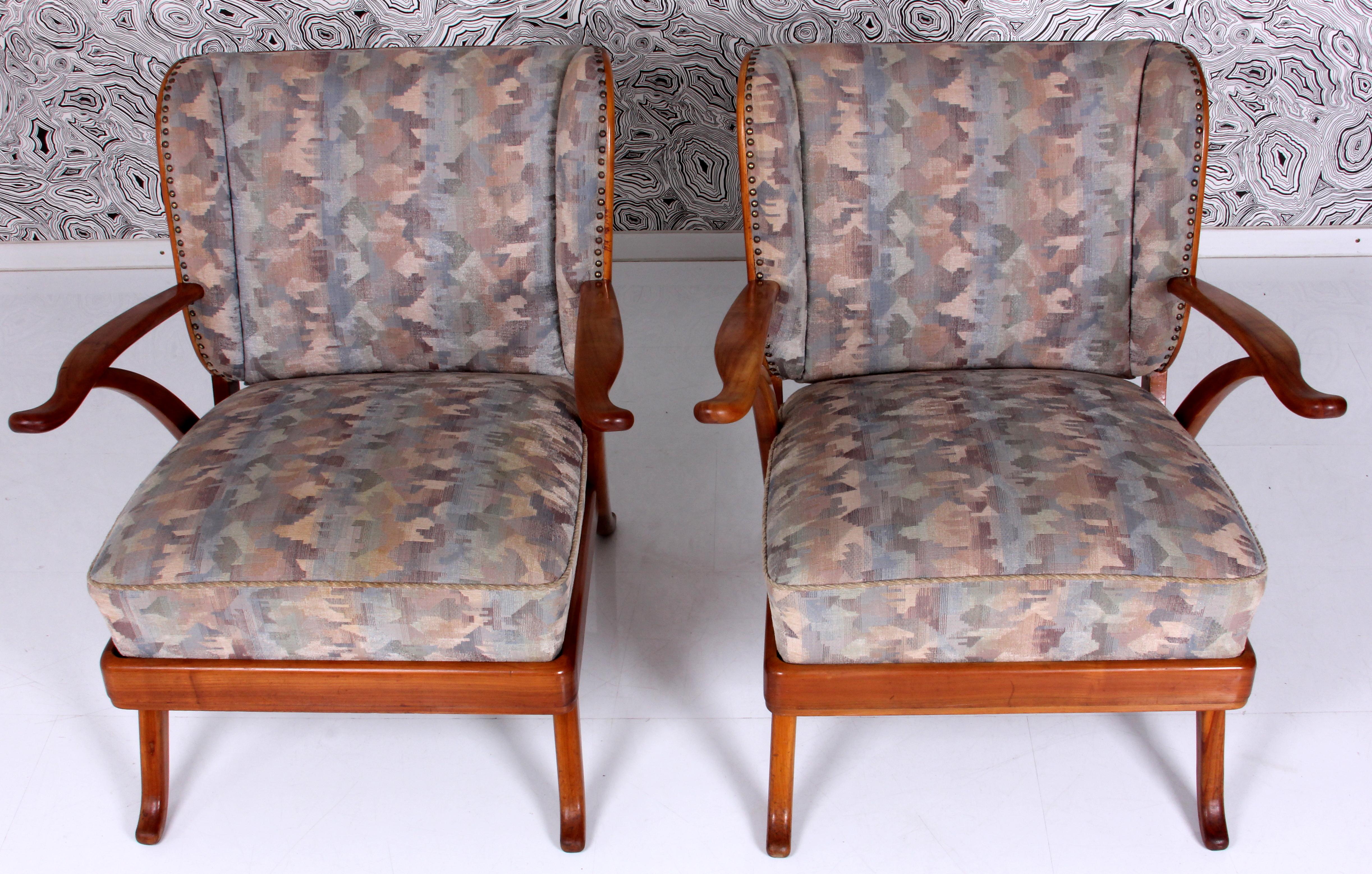 Karl Nothhelfer very rare SET of 2 Wingback Armchairs & Sofa 1950s solid Cherry  For Sale 5