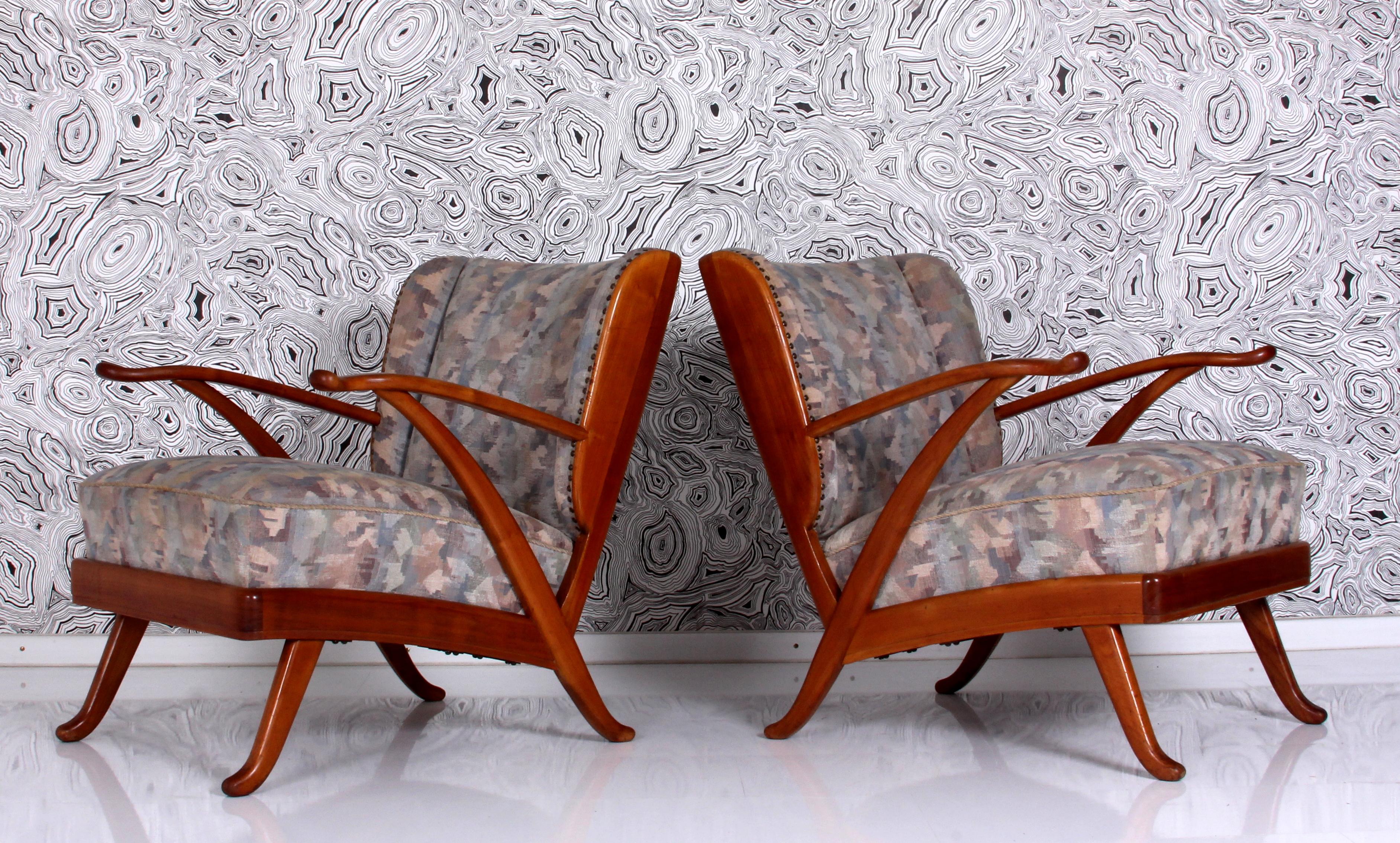 Karl Nothhelfer very rare SET of 2 Wingback Armchairs & Sofa 1950s solid Cherry  For Sale 11