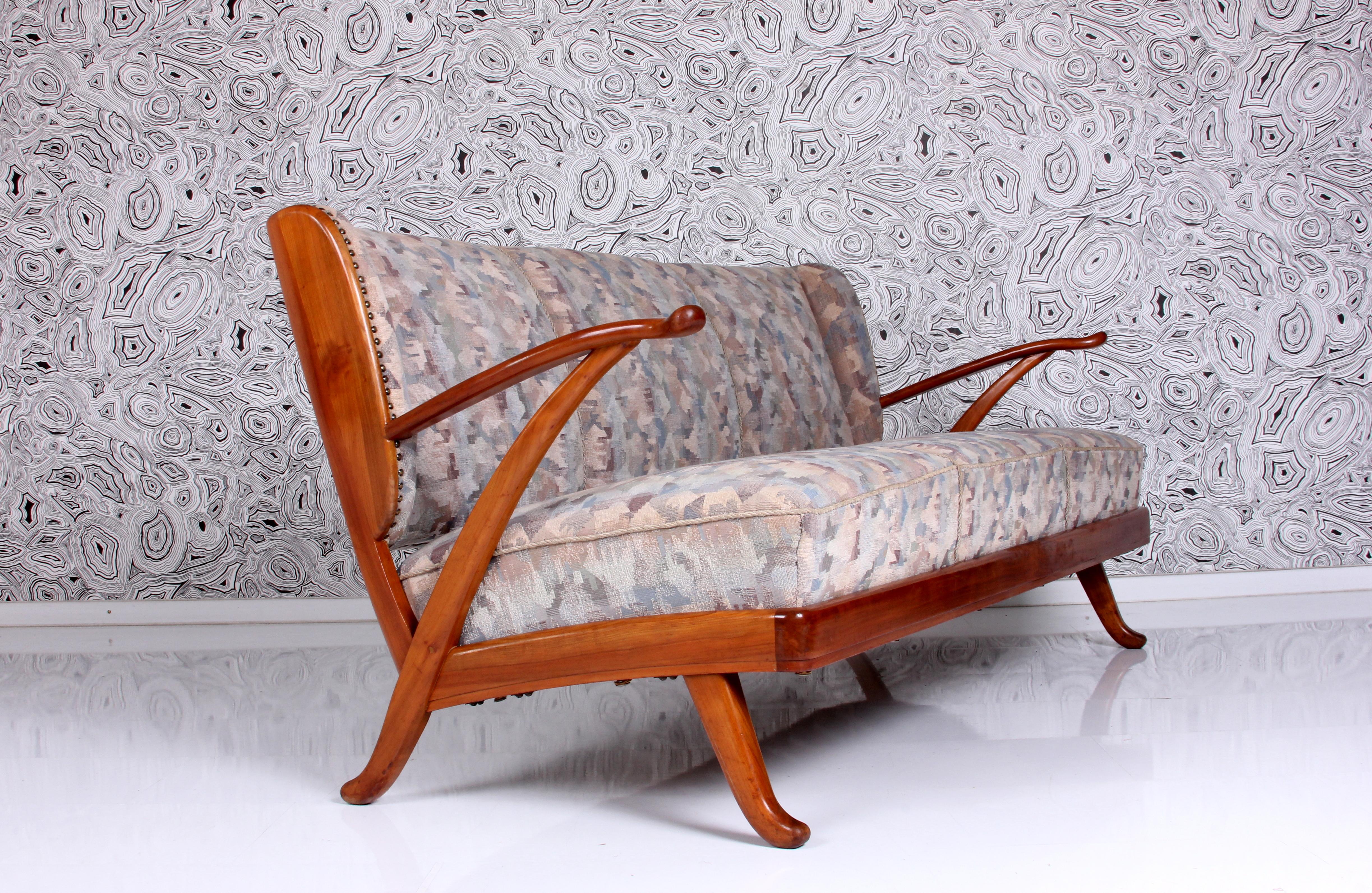 German Karl Nothhelfer very rare SET of 2 Wingback Armchairs & Sofa 1950s solid Cherry  For Sale