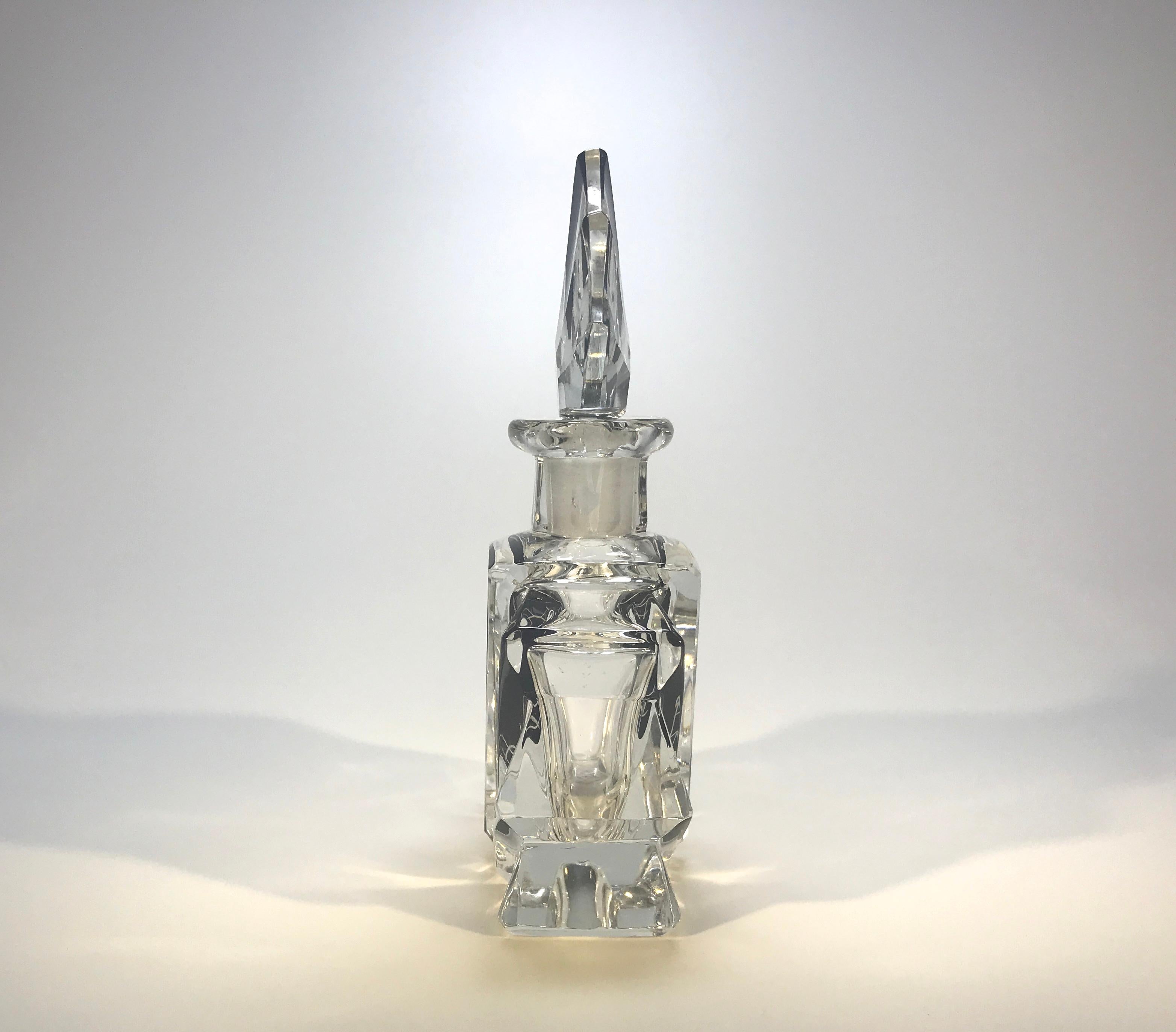 Czech Karl Palda Art Deco Black Enamel Engraved Decor Bohemian Perfume Bottle, 1930s
