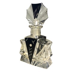 Karl Palda Art Deco Black Enamel Engraved Decor Bohemian Perfume Bottle, 1930s