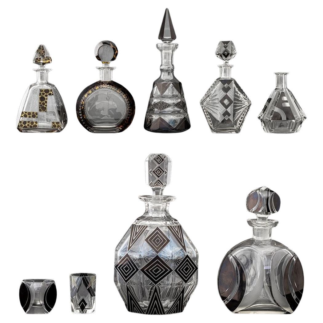 Karl Palda Attr. Bohemian Glass Barware, 9 For Sale
