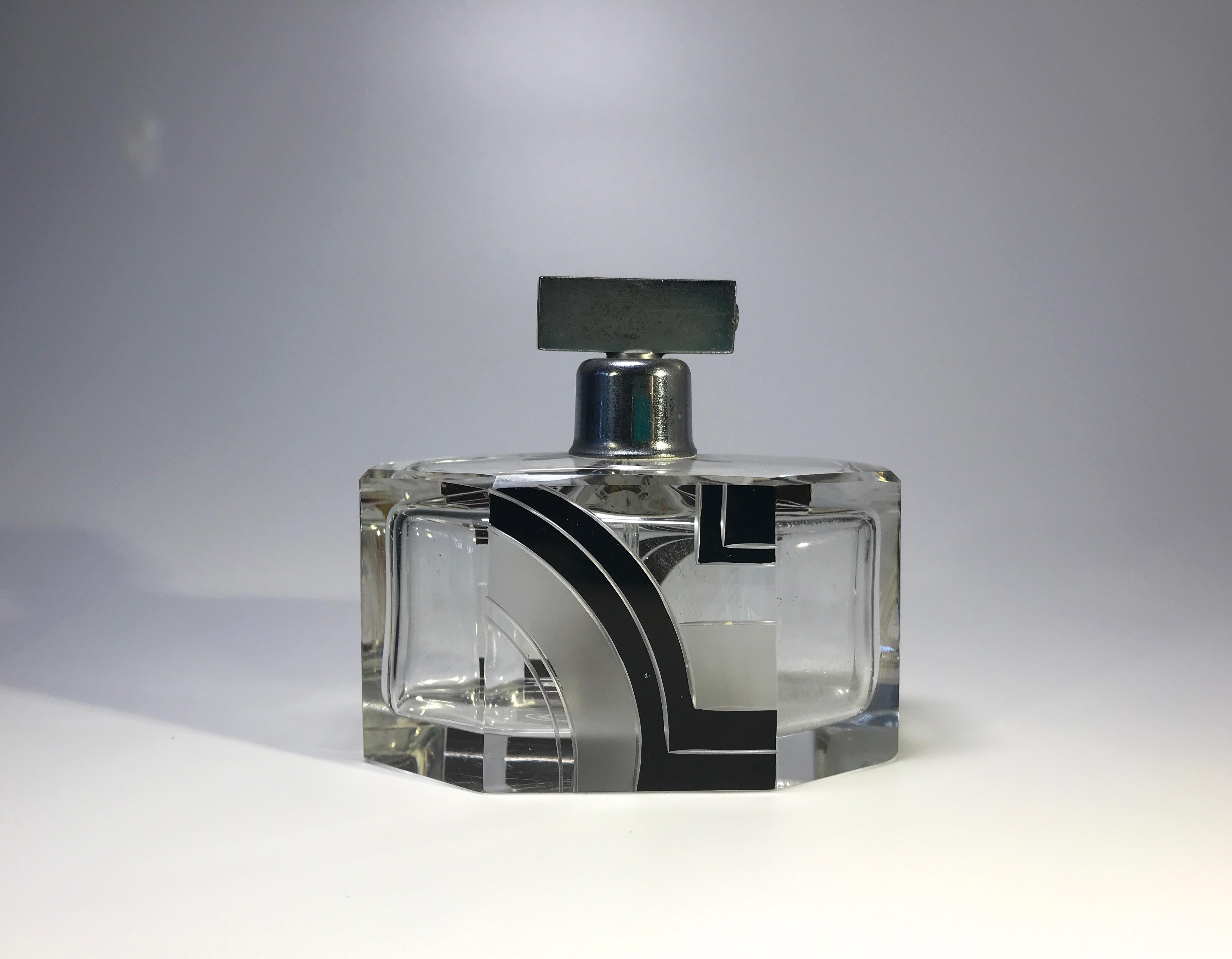 Glass Karl Palda Original Art Deco Czech Black Enamel 4-Piece Vanity Perfume Set, 1930