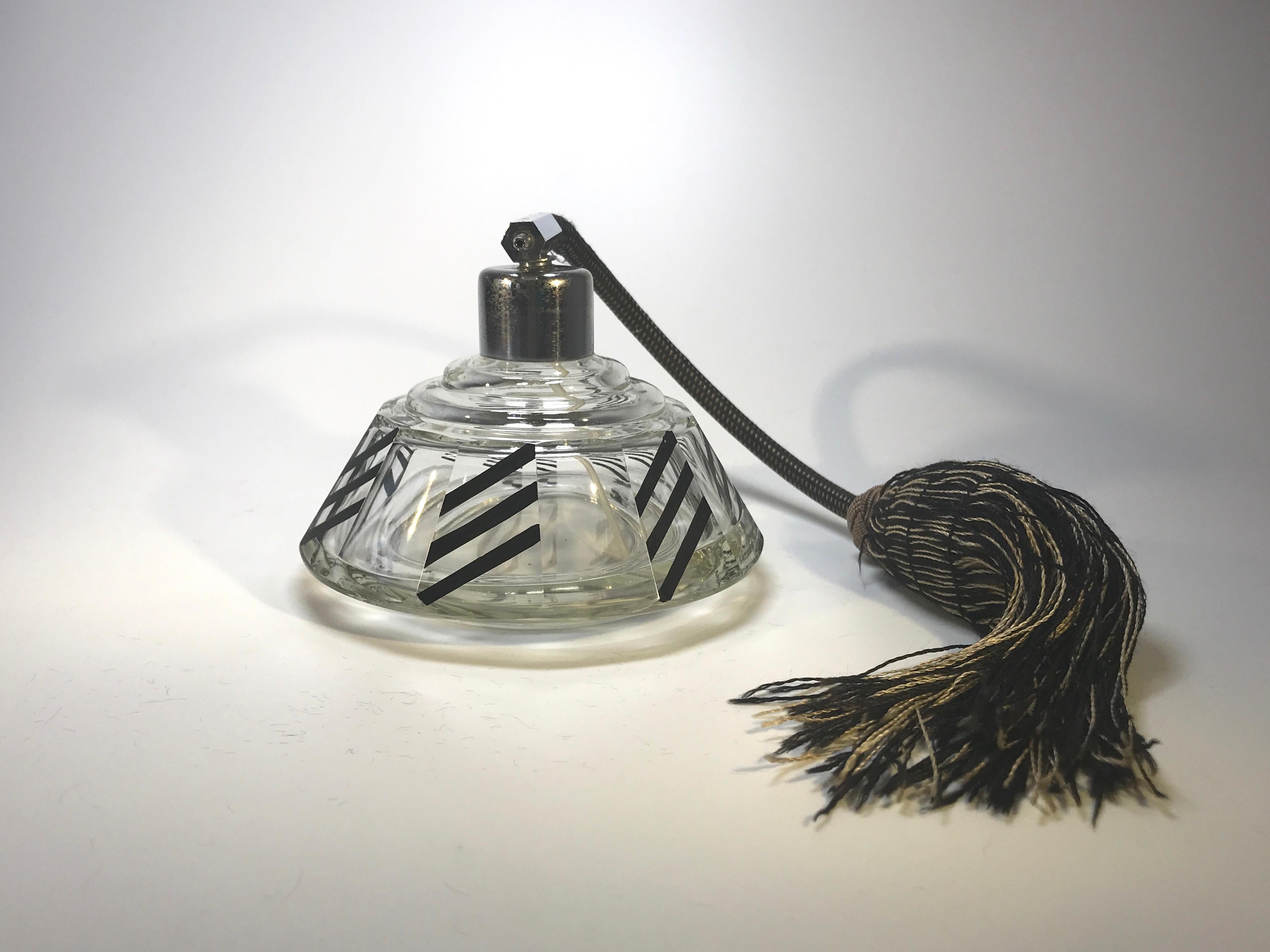 Polished Karl Palda Original, Art Deco Czech Black Enamel Perfume Atomiser Bottle For Sale