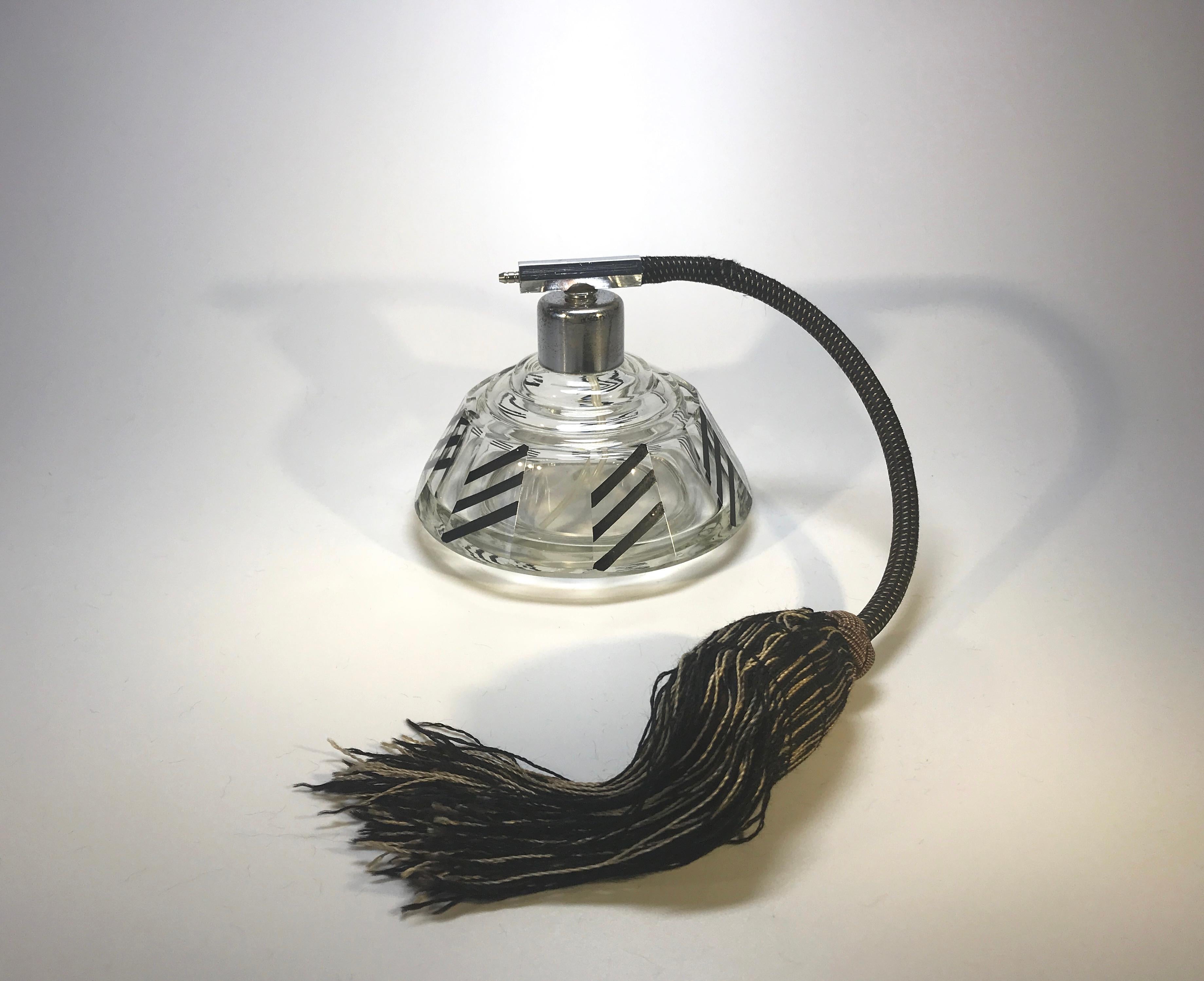 Glass Karl Palda Original, Art Deco Czech Black Enamel Perfume Atomiser Bottle For Sale