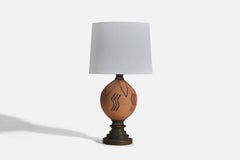 Karl Persson, Table Lamp, Brown Glazed Stoneware, Höganäs Keramik, Sweden, 1940s