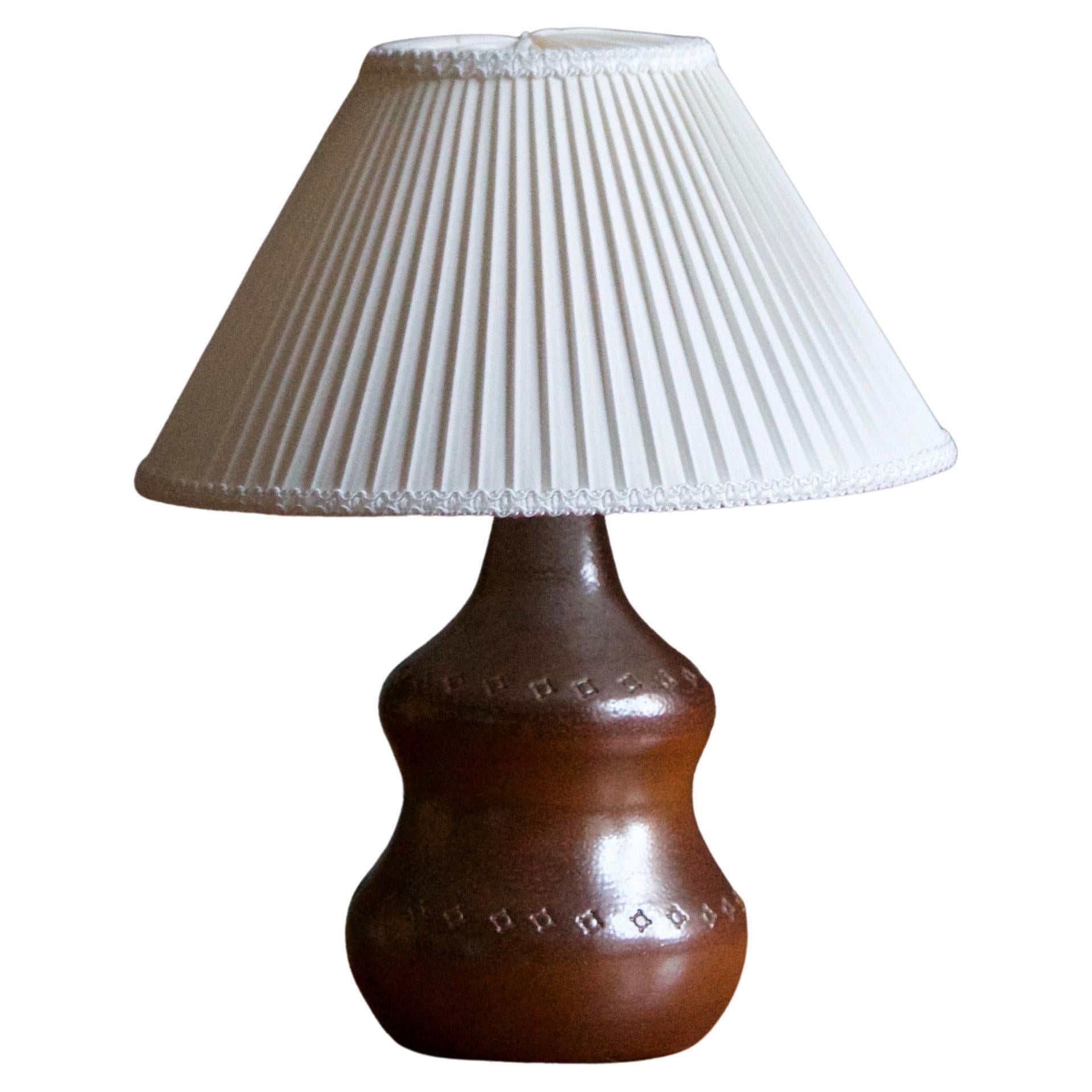 Karl Persson, Table Lamp, Brown Glazed Stoneware, Höganäs Keramik, Sweden, 1940s