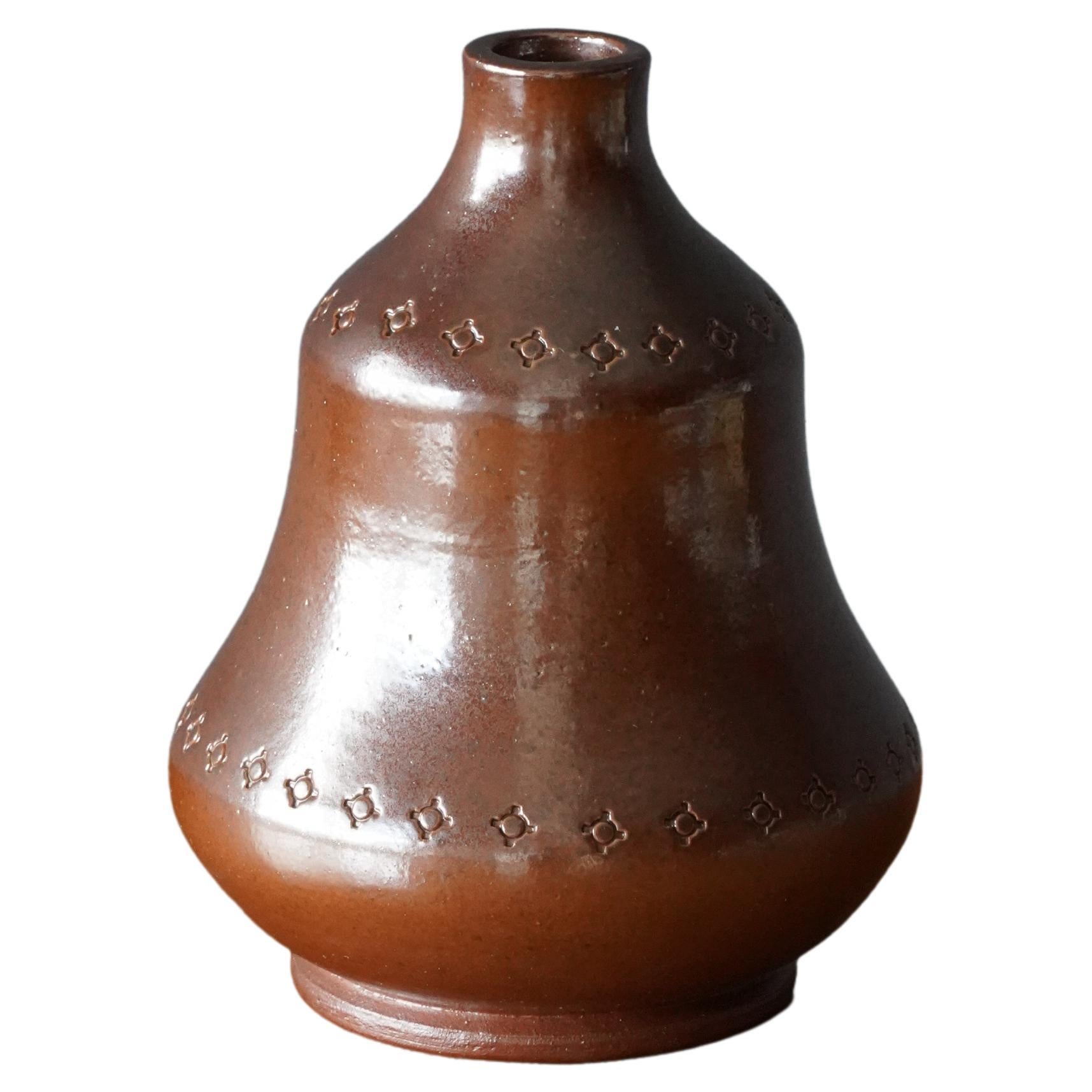 Karl Persson, Vase, Brown Salt Glazed Stoneware, Höganäs Keramik, Sweden, 1940s