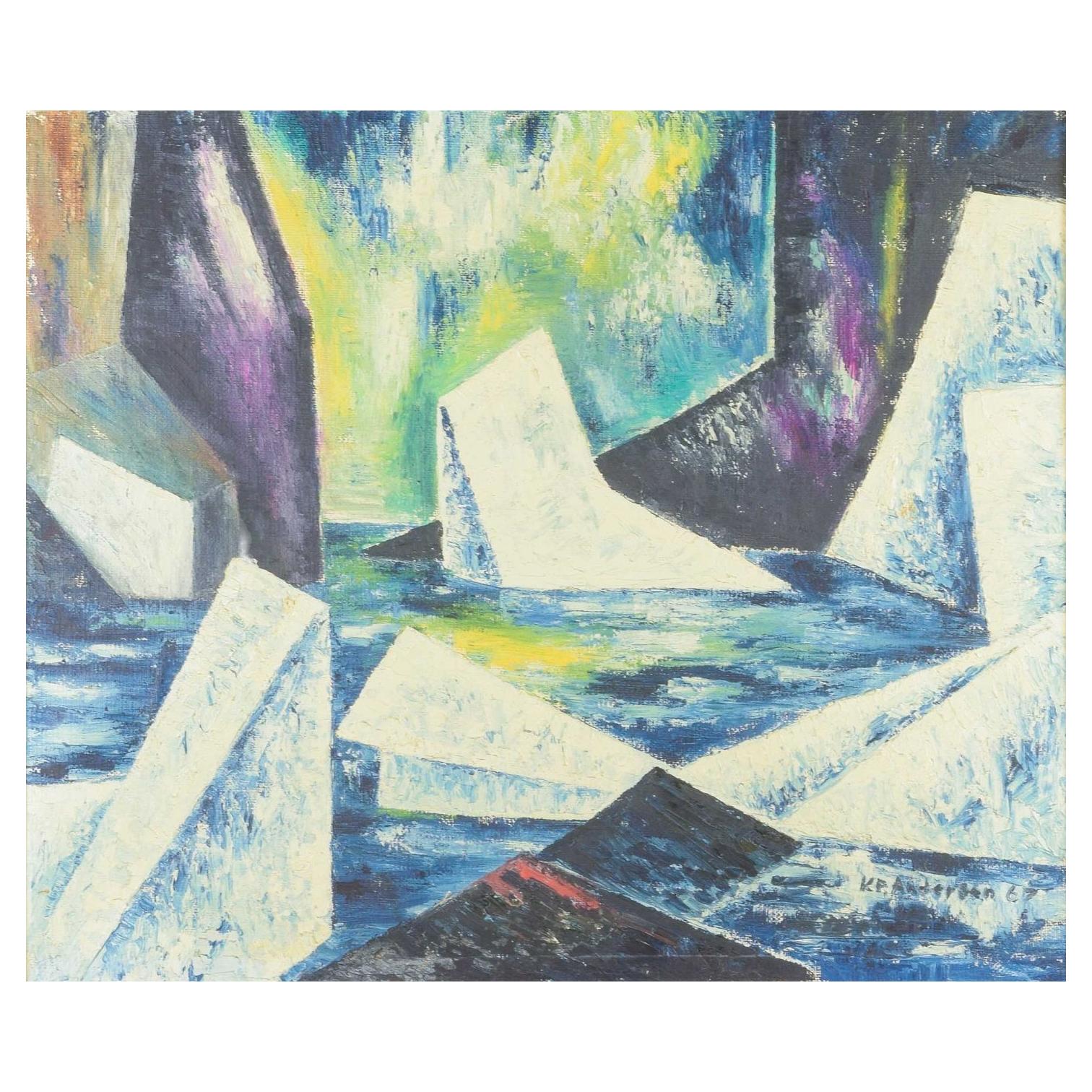 Karl Peter Olsvig Andersen. Oil on canvas. Icebergs. Motif from Greenland.