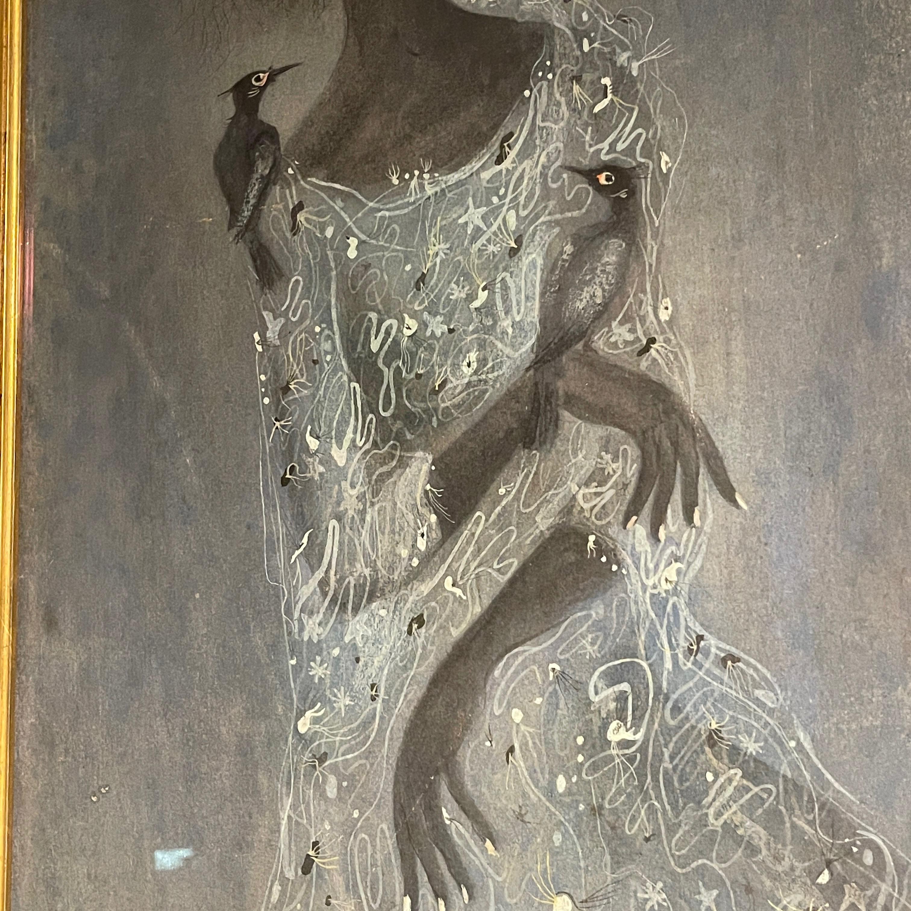 Karl Priebe Original Artwork Woman and Birds 1