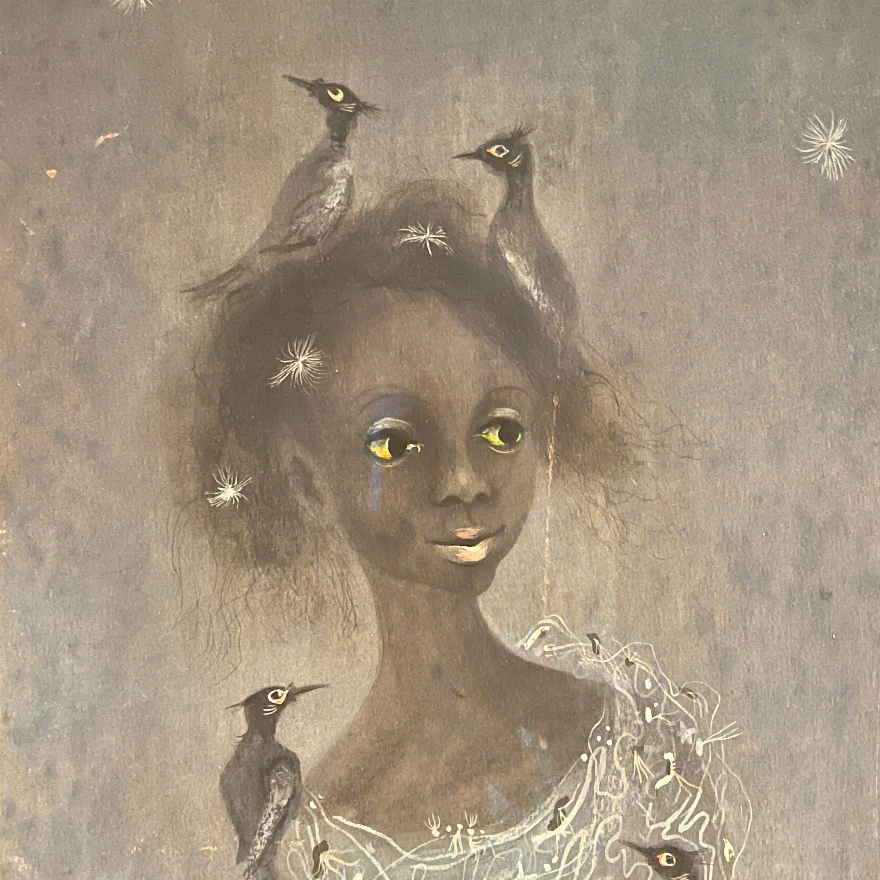Karl Priebe Original Artwork Woman and Birds 2