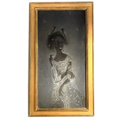 Originales Karl Priebe-Kunstwerk Frau und Vögel