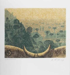 Tuscan Landscape - Linocut by Karl Rössing - 1970s