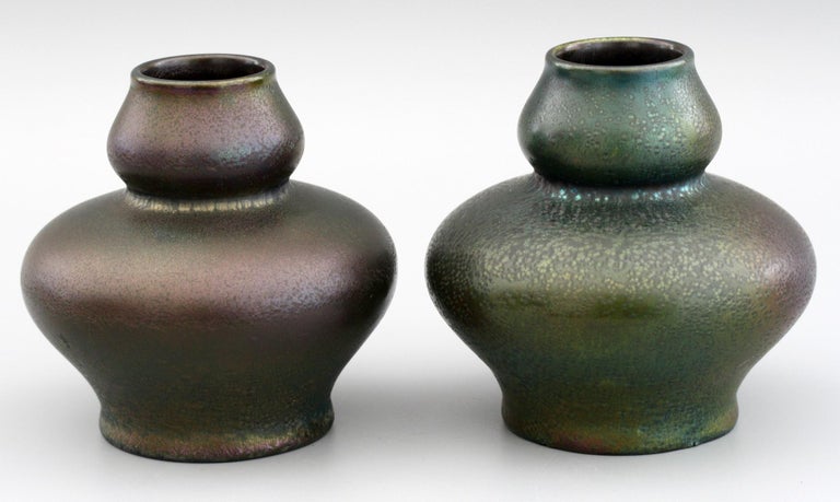 Karl Rudolf Ditmar Pair of Art Nouveau Iridescent Art Pottery Vases For Sale 4
