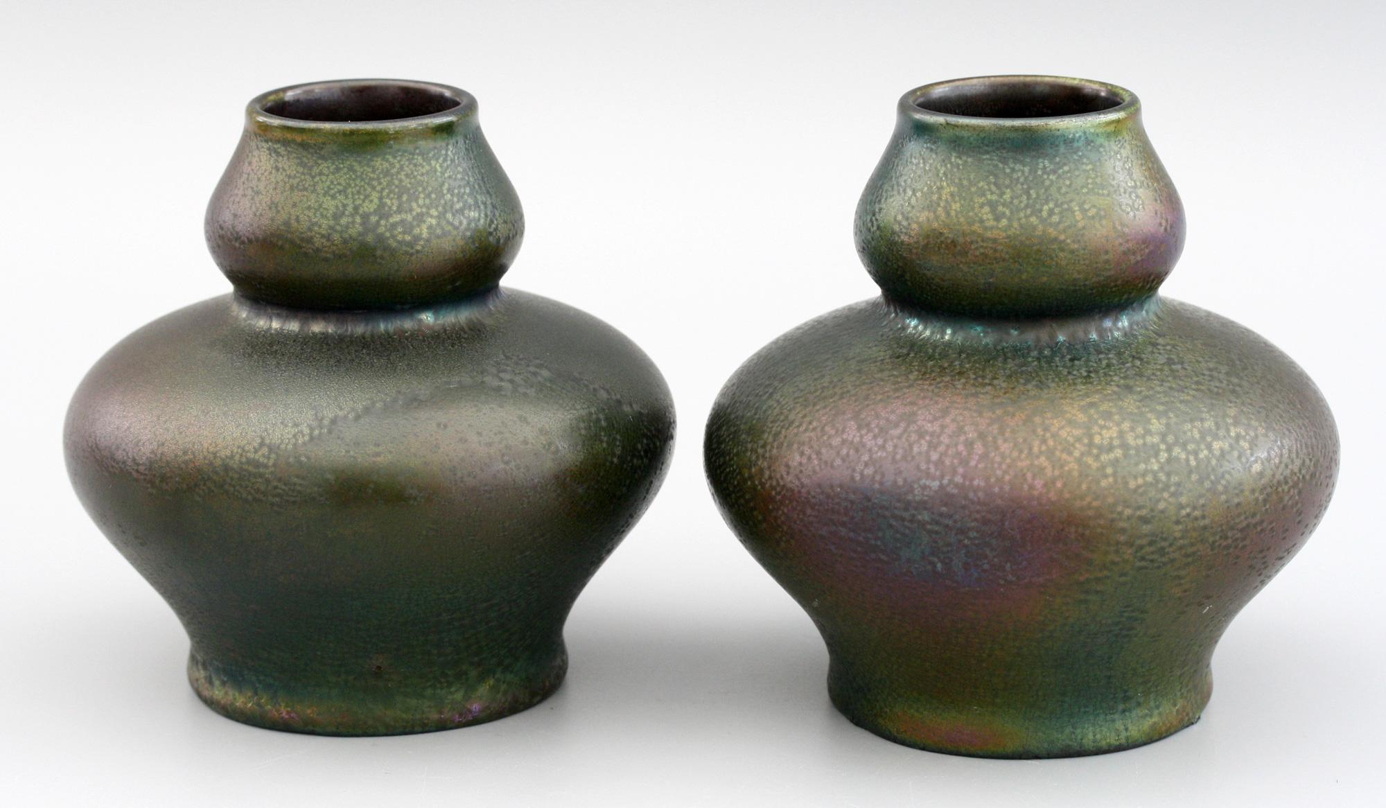 Karl Rudolf Ditmar Pair of Art Nouveau Iridescent Art Pottery Vases For Sale 3