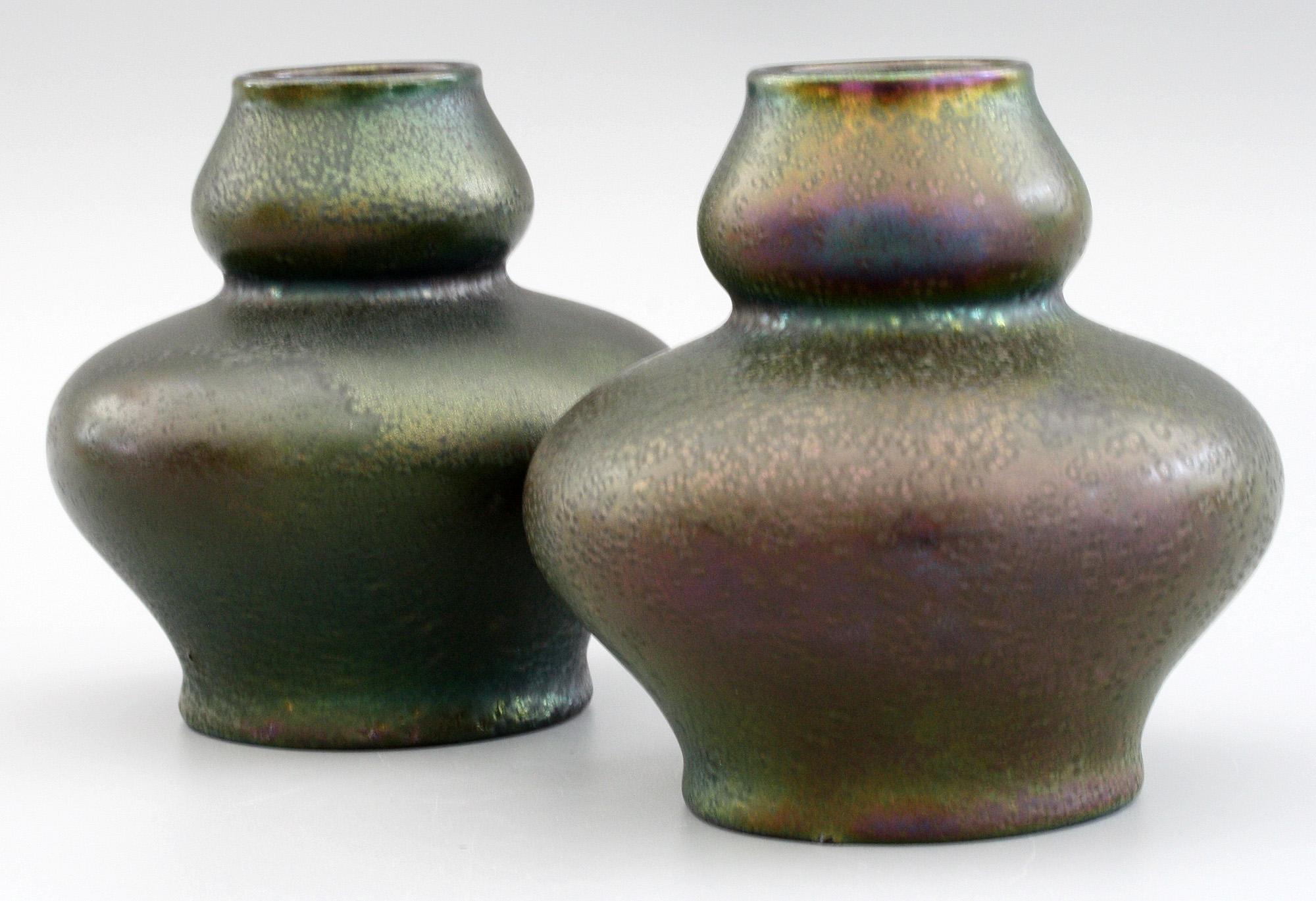 Karl Rudolf Ditmar Pair of Art Nouveau Iridescent Art Pottery Vases For Sale 4