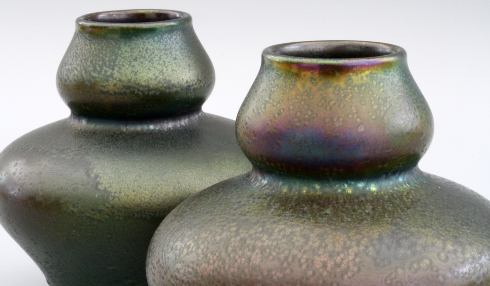 Karl Rudolf Ditmar Pair of Art Nouveau Iridescent Art Pottery Vases For Sale 5