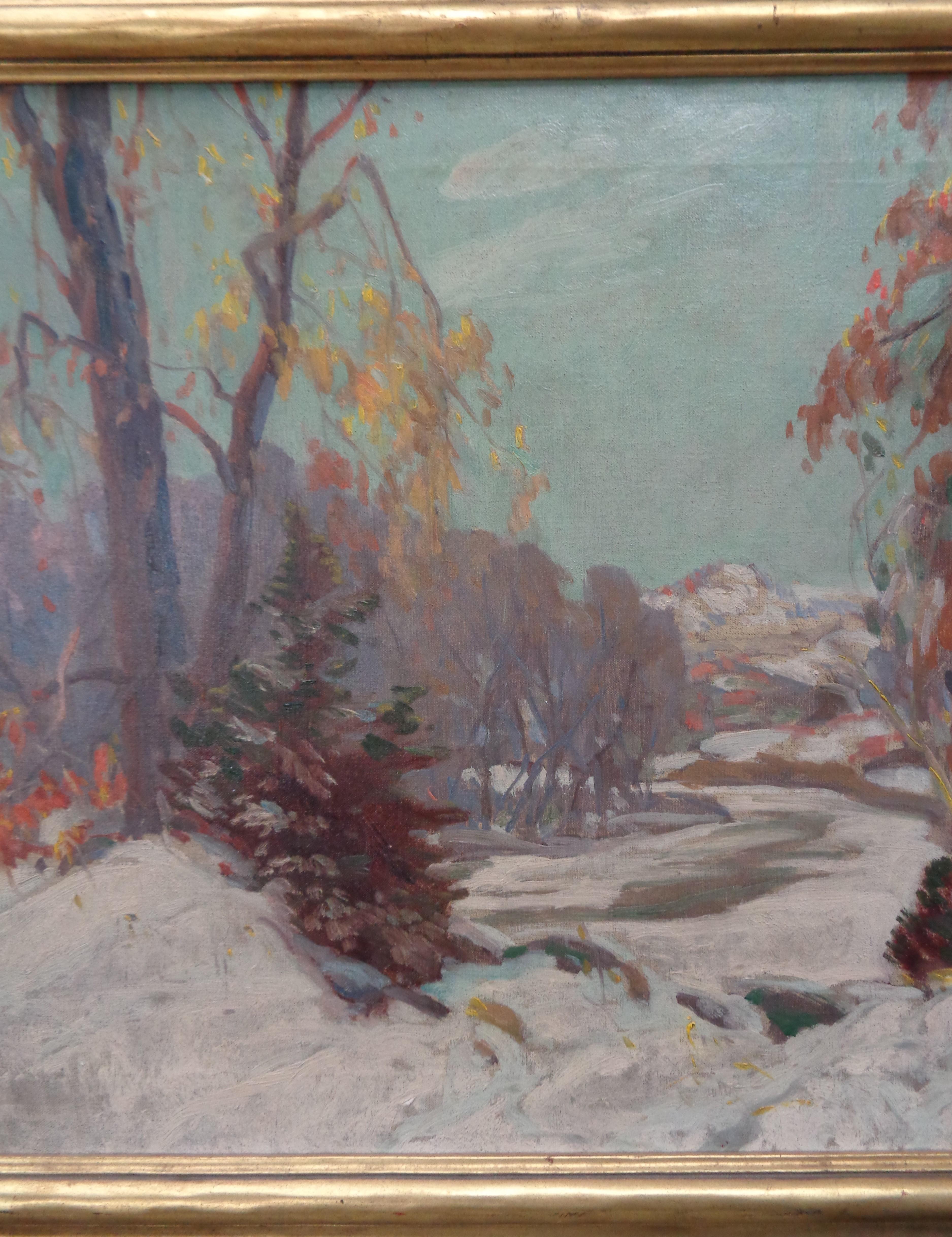 Artista impressionista americano Karl Rudolph Krafft dipinto ad olio Scena d'inverno in vendita 3