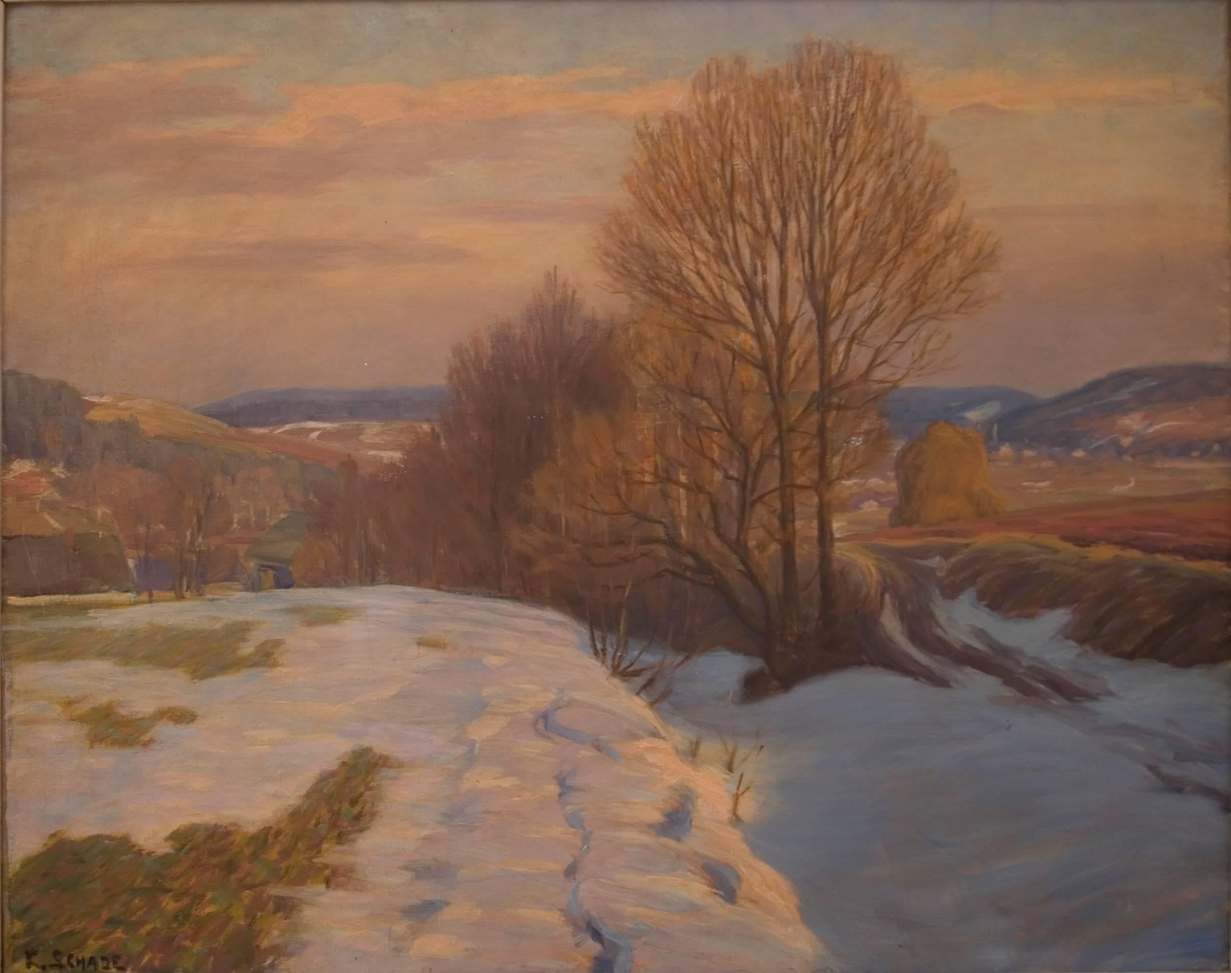 Karl Schade Landscape Painting - Vorfrühling (Early Spring) - Oil, Canvas, Landscape, Realism, Rural, Warm Tones