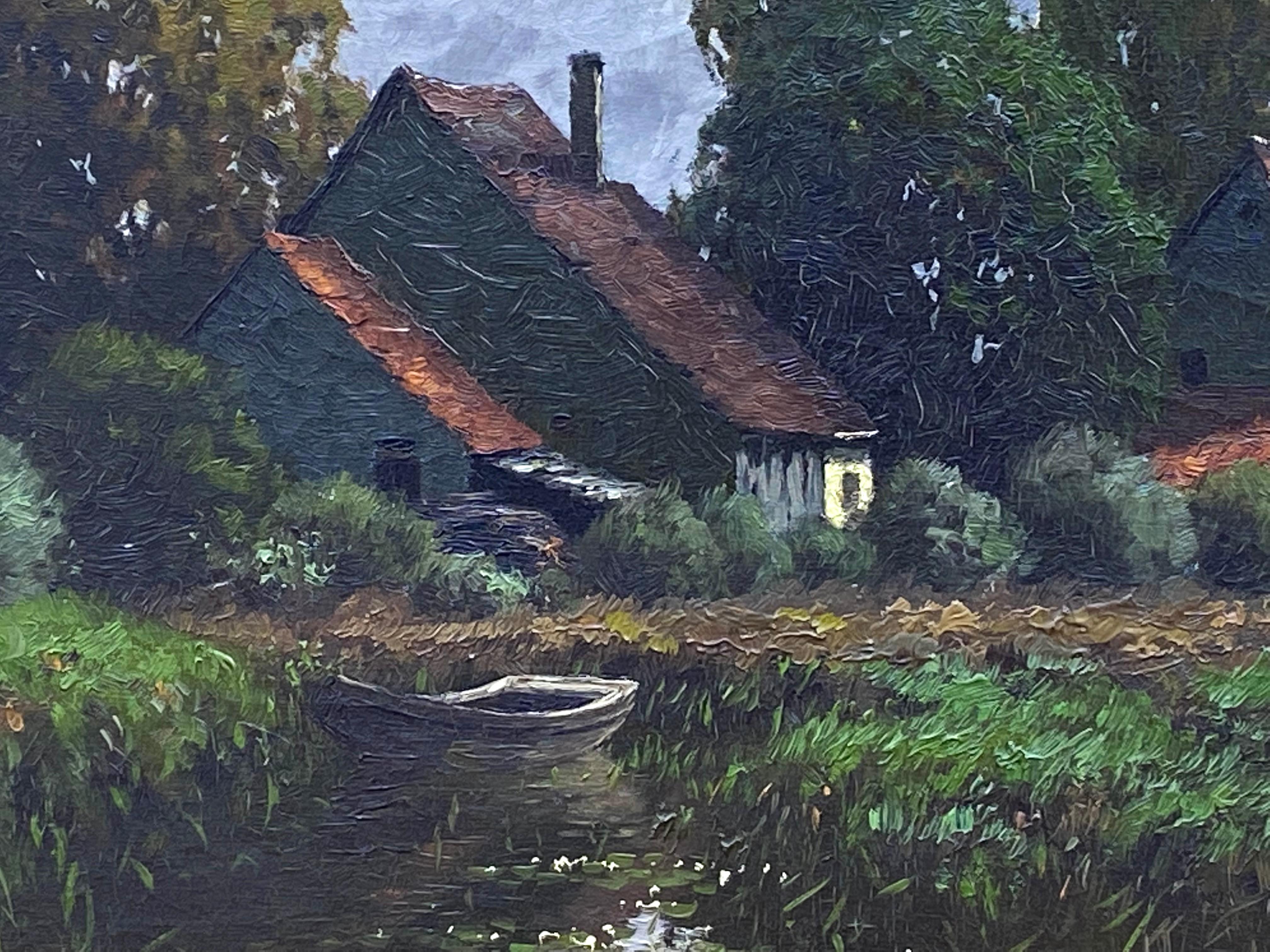 “Alpine Cottages” - Academic Painting by Karl Schaette