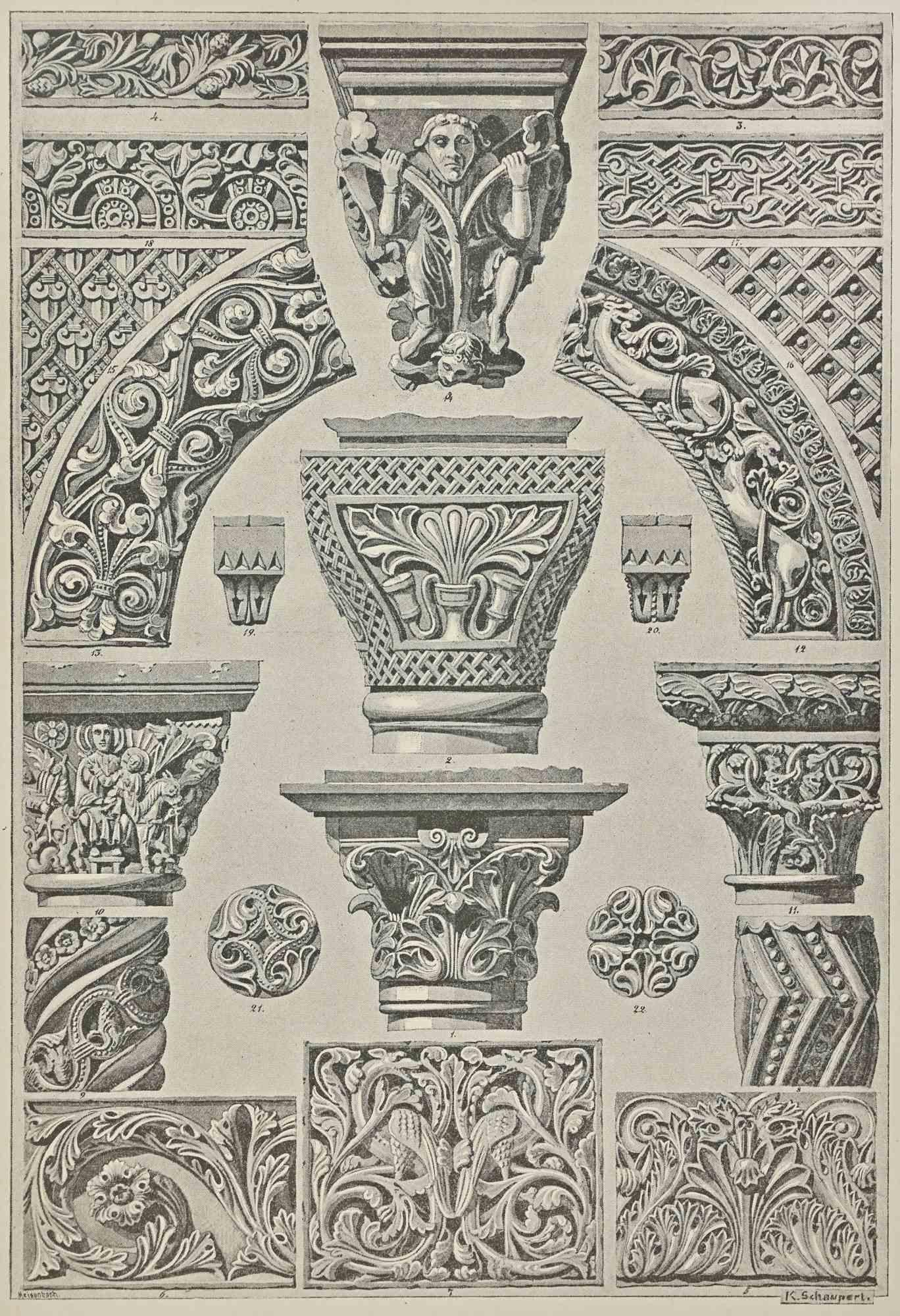 Arquitectura y escultura bizantinas - Litografía de Karl Schaupert - 1898