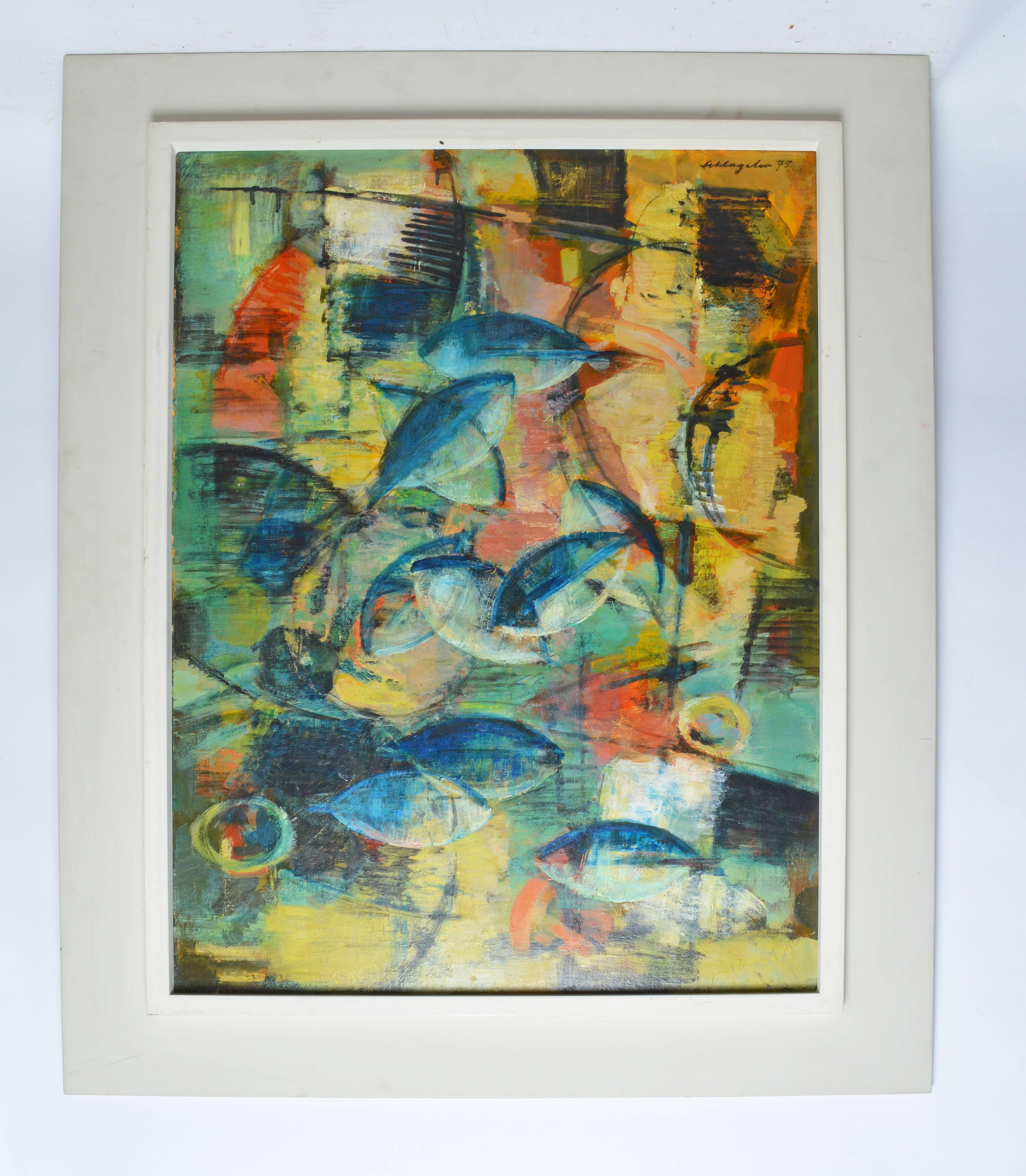 Abstract Expressionist Composition with Fish by Karl Schlageter 1
