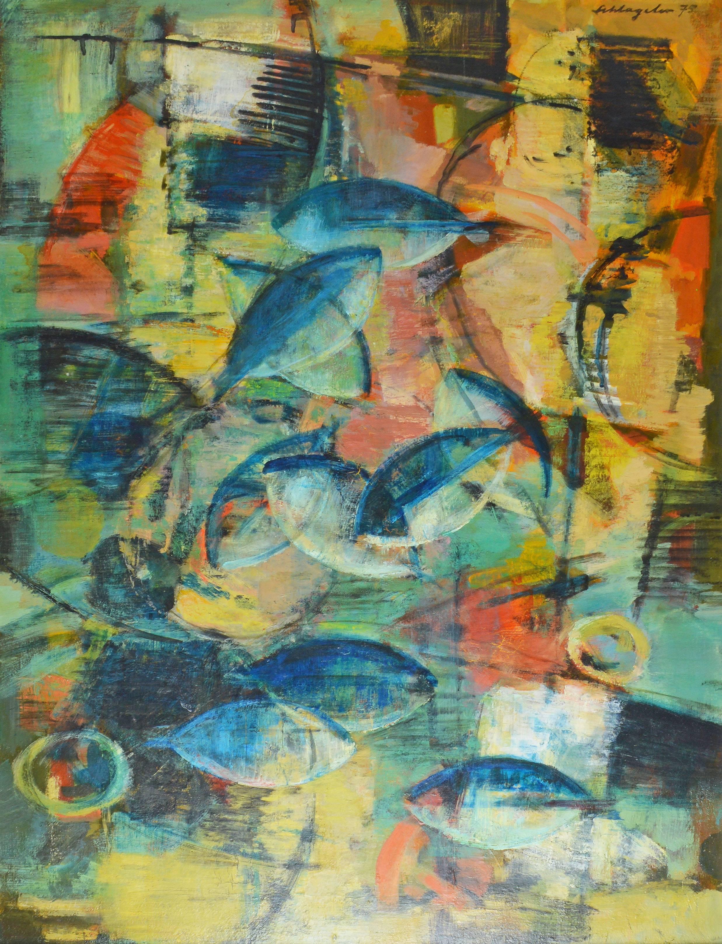 Abstract Expressionist Composition with Fish by Karl Schlageter 2