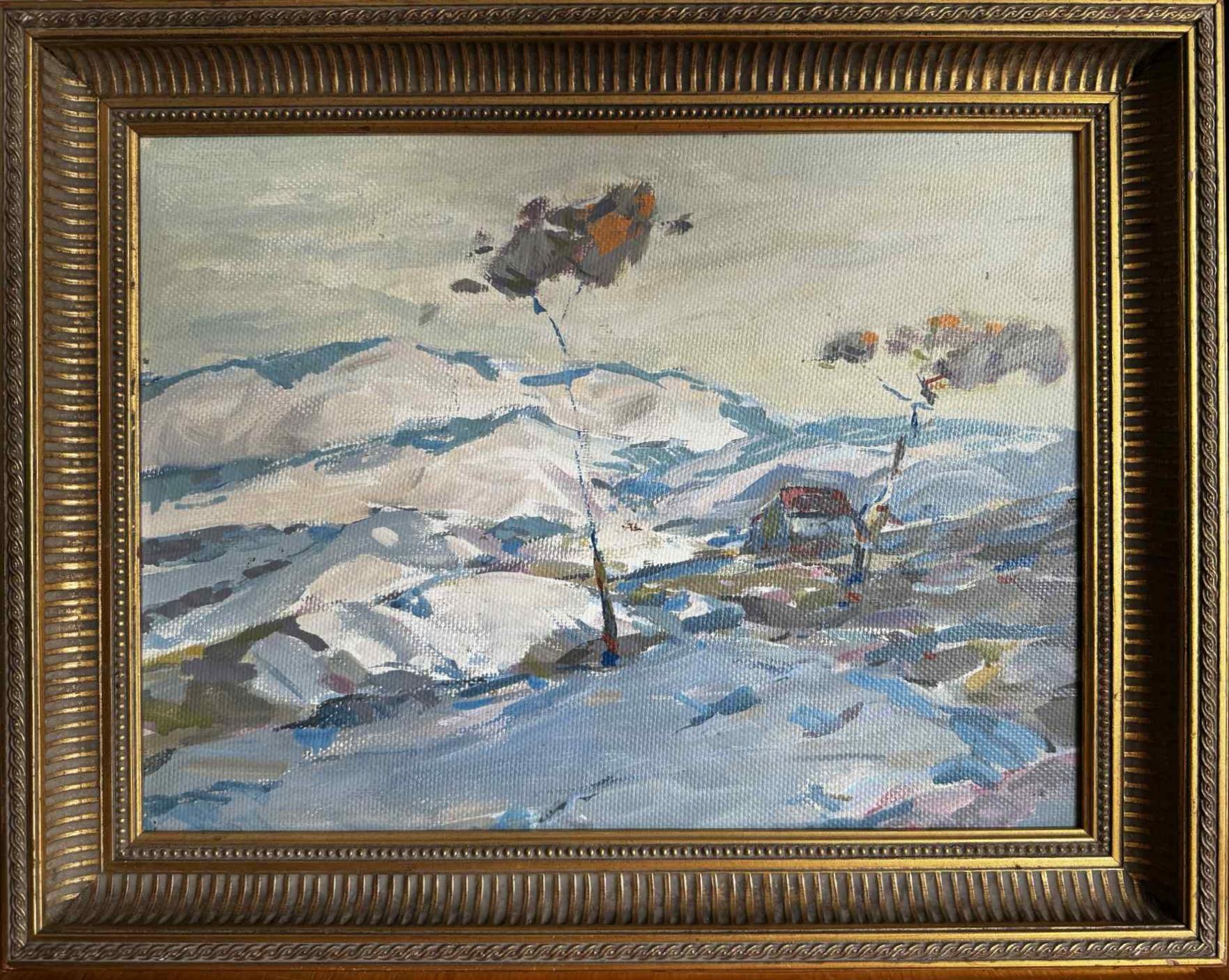 Hütte in den verschneiten Hügeln – Painting von Karl Schmidt (b.1890)