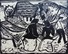 « By the Nets » - Expressionnisme allemand - gravure sur bois Schmidt-Rottluff