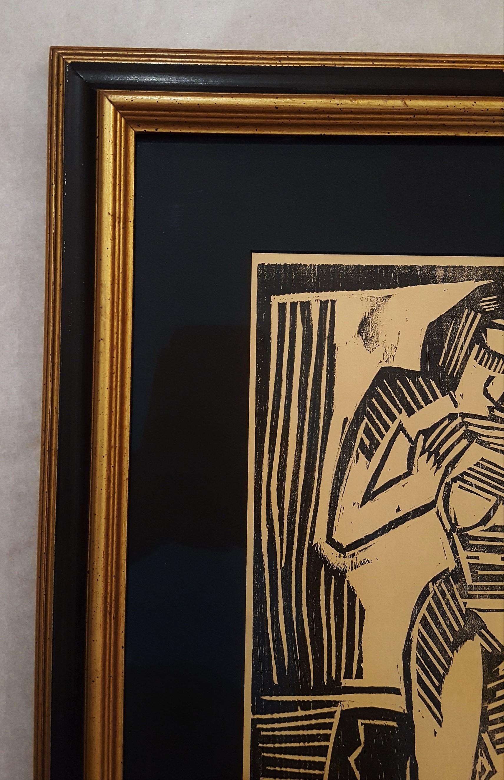 Frau auf Teppich (Woman on Carpet) - Black Nude Print by Karl Schmidt-Rottluff