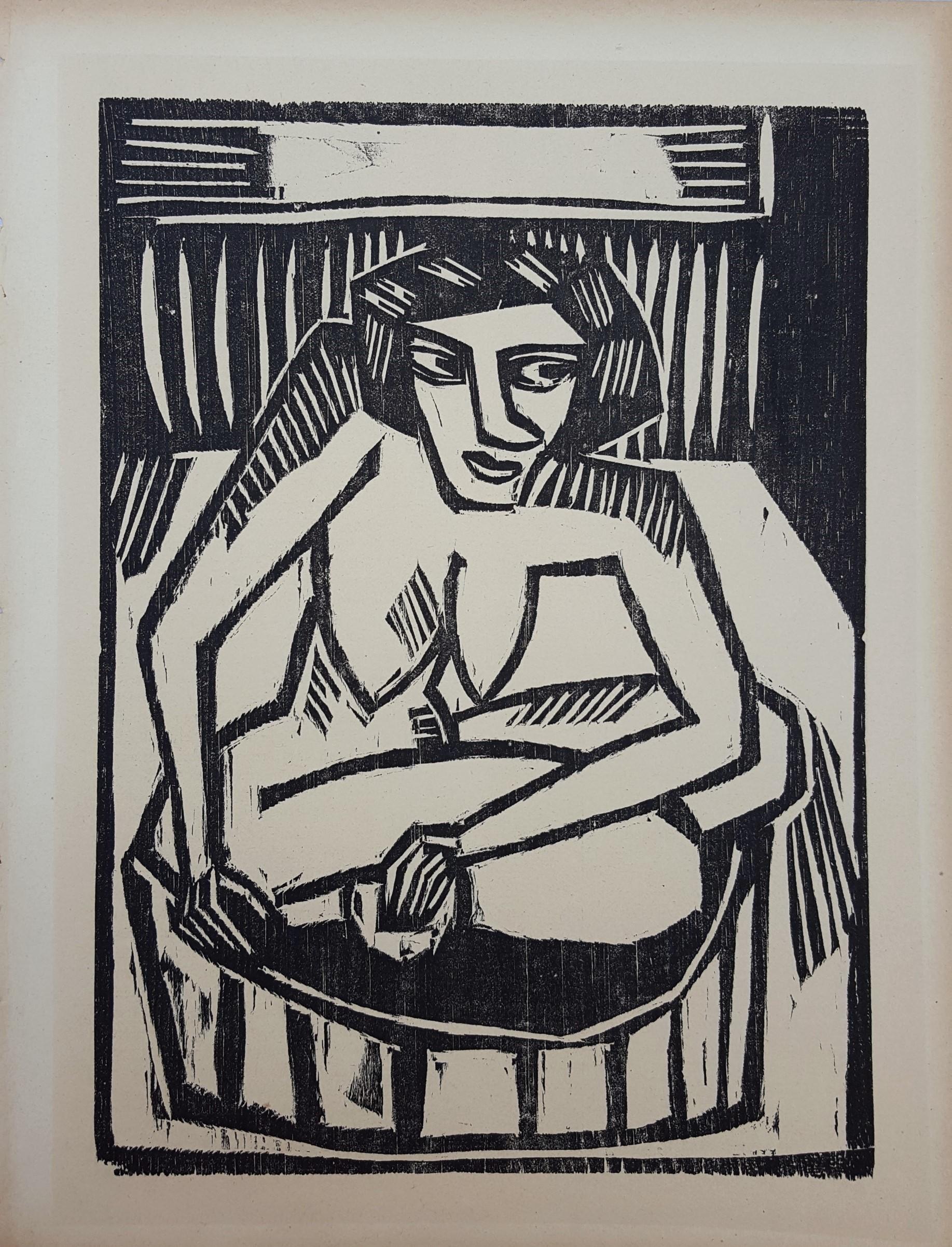 Frau in der Wanne (Woman in Tub) /// German Expressionism Schmidt-Rottluff Nude  - Black Nude Print by Karl Schmidt-Rottluff