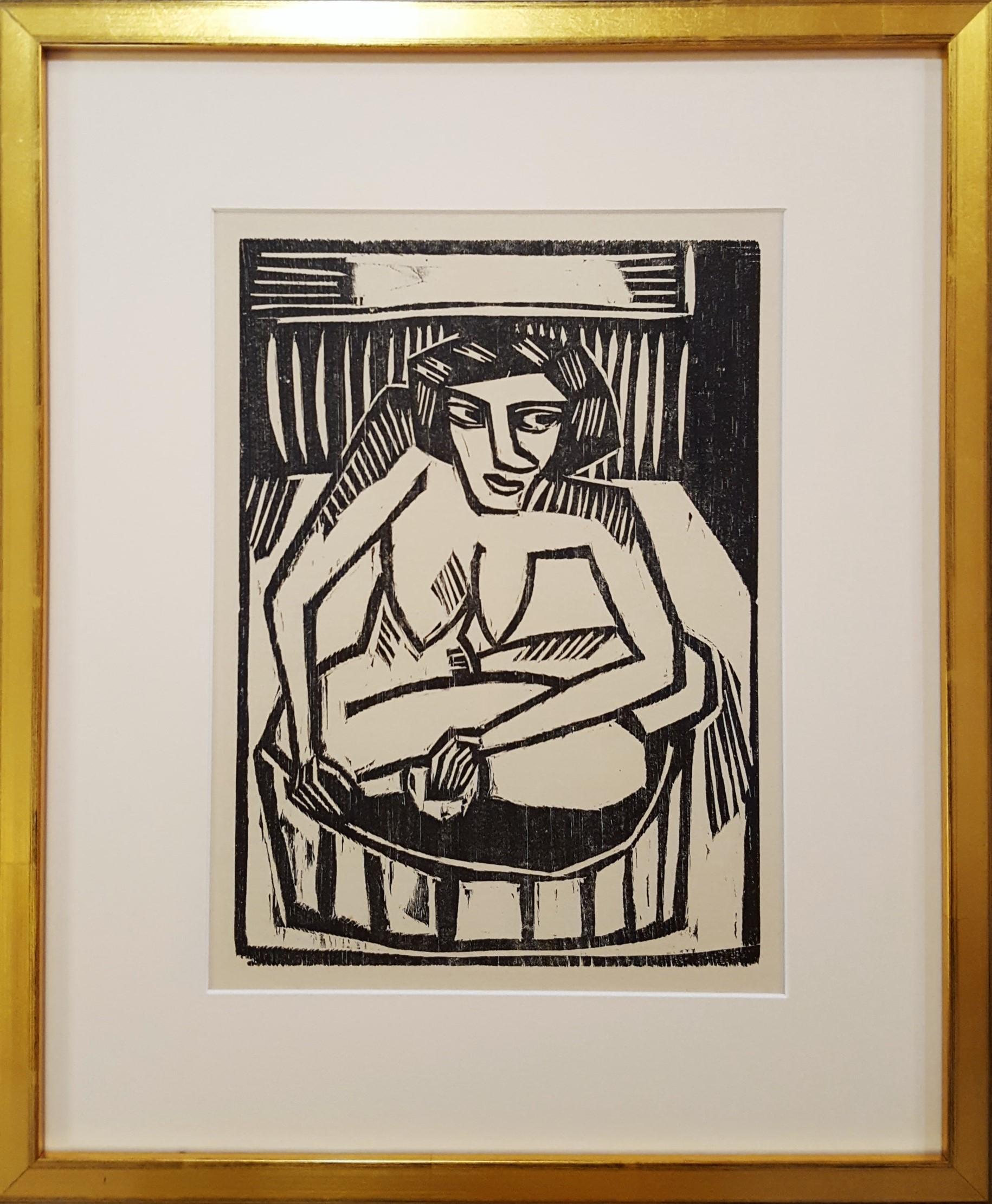 Frau in der Wanne (Mujer en la bañera) /// Expresionismo alemán Schmidt-Rottluff Desnudo - Print Expresionista de Karl Schmidt-Rottluff