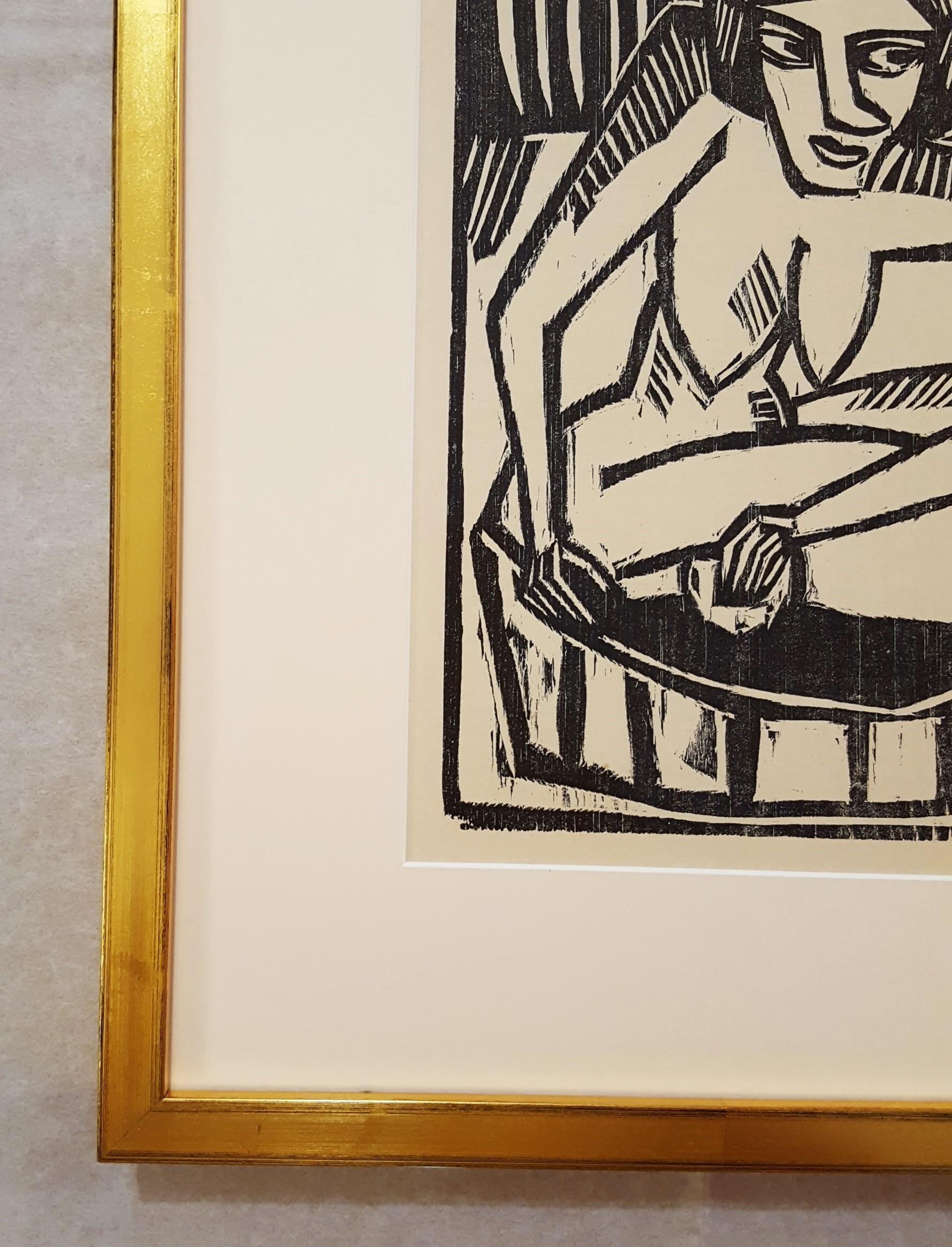 Frau in der Wanne (Mujer en la bañera) /// Expresionismo alemán Schmidt-Rottluff Desnudo - Nude Print Negro de Karl Schmidt-Rottluff