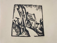 German Expressionist Woodcut "Haus mit Pappeln" by Karl Schmidt-Rottluff, 1913