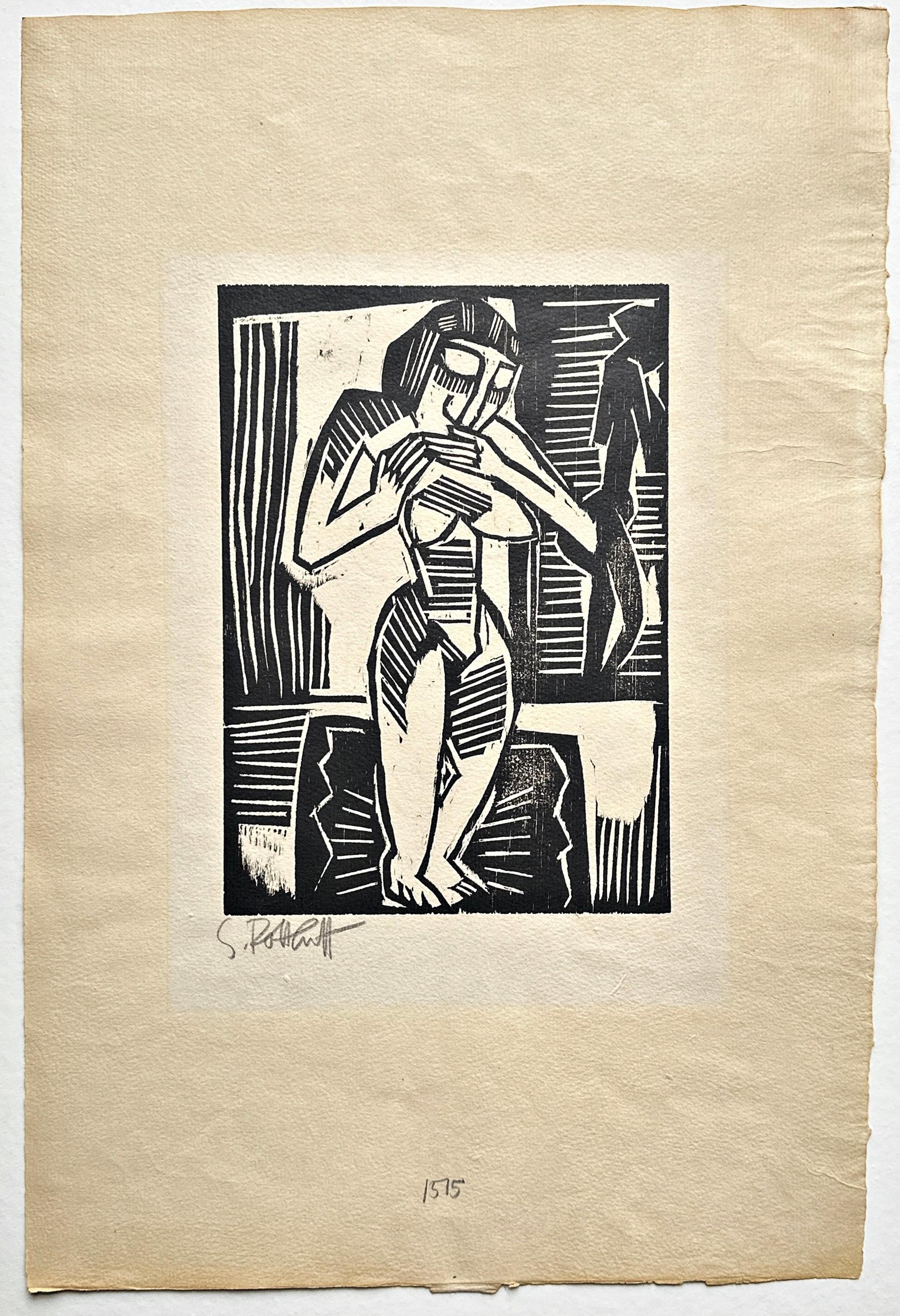 Karl Schmidt Rottluff Woman on Carpet 1915 Hand-Signed Woodcut Expressionist For Sale 1