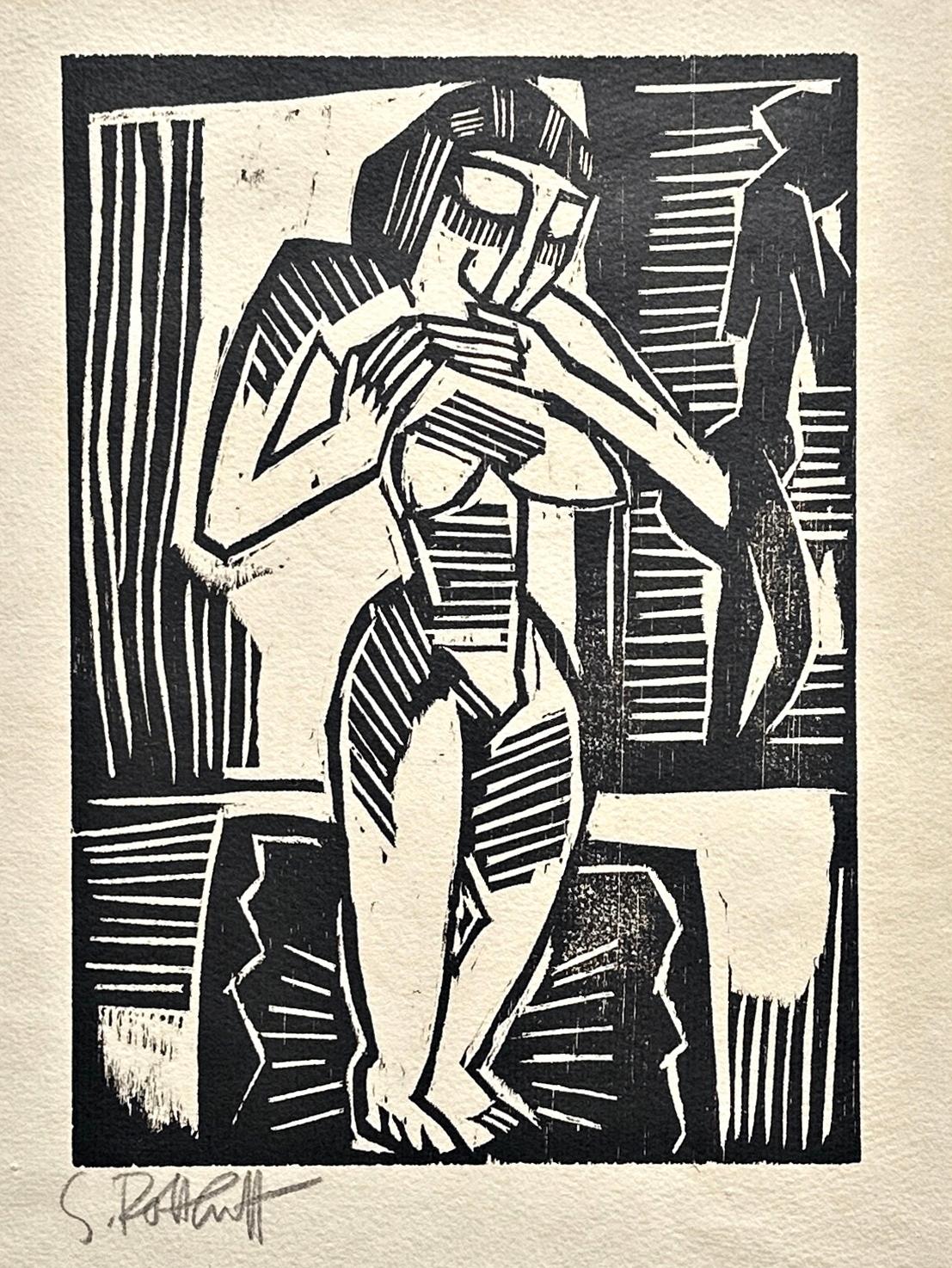Karl Schmidt Rottluff Woman on Carpet 1915 Hand-Signed Woodcut Expressionist For Sale 2