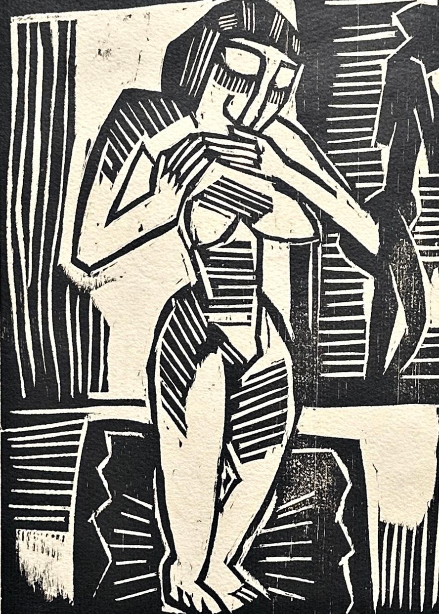 Karl Schmidt Rottluff Woman on Carpet 1915 Hand-Signed Woodcut Expressionist For Sale 3