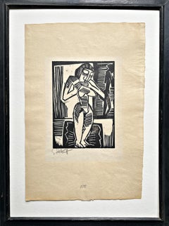 Karl Schmidt Rottluff Woman on Carpet 1915 Hand-Signed Woodcut Expressionist
