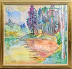 ""Noon Silence By A Pond", Karl Schrag, leuchtende, farbenfrohe Landschaft von Maine