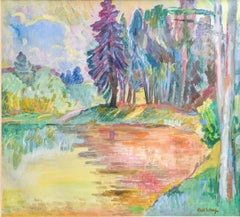 Vintage "Noon Silence By A Pond, " Karl Schrag, Bright Colorful Maine Landscape