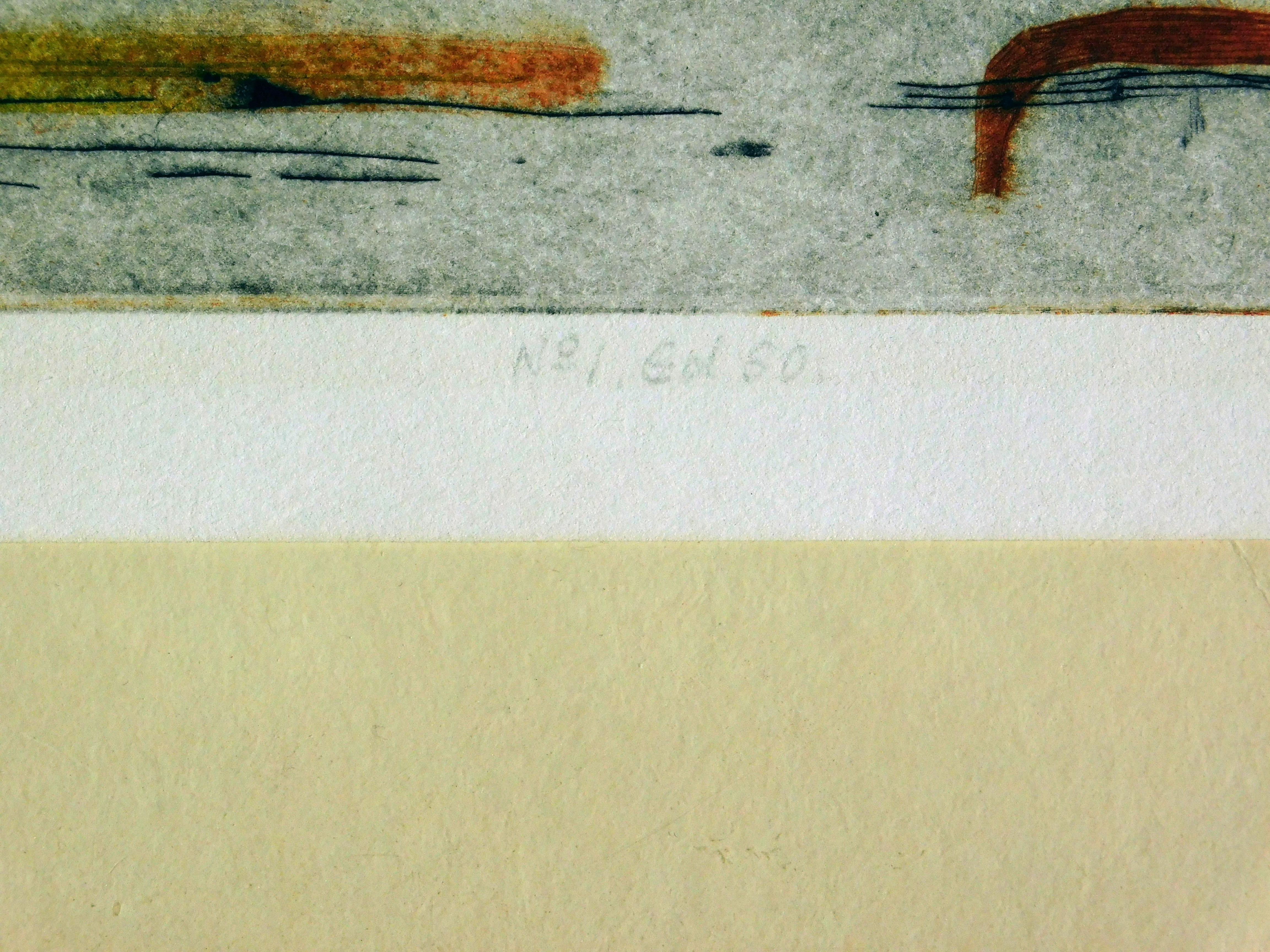 Aguafuerte y aguatinta originales firmados a lápiz por Karl Schrag, 1958.
En excelente estado - ni mate ni enmarcado. Nº 1 de la edición de 50.
La imagen mide 19 7/8 x 27 3/4 pulgadas. El tamaño de la hoja es 21 ½ x 29 ½. 
La obra está firmada a