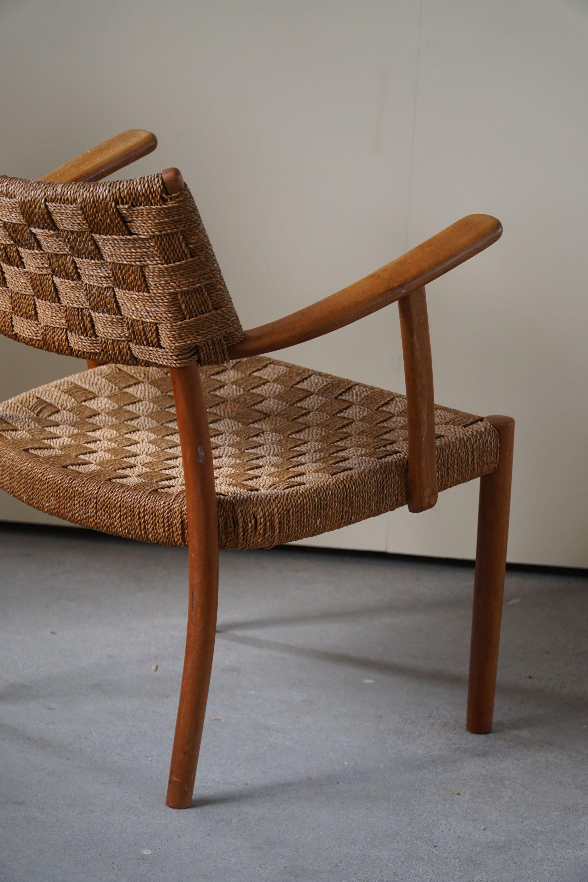 Art Deco Karl Schrøder Armchair in Beech & Seagrass, Made by Fritz Hansen, 1930s