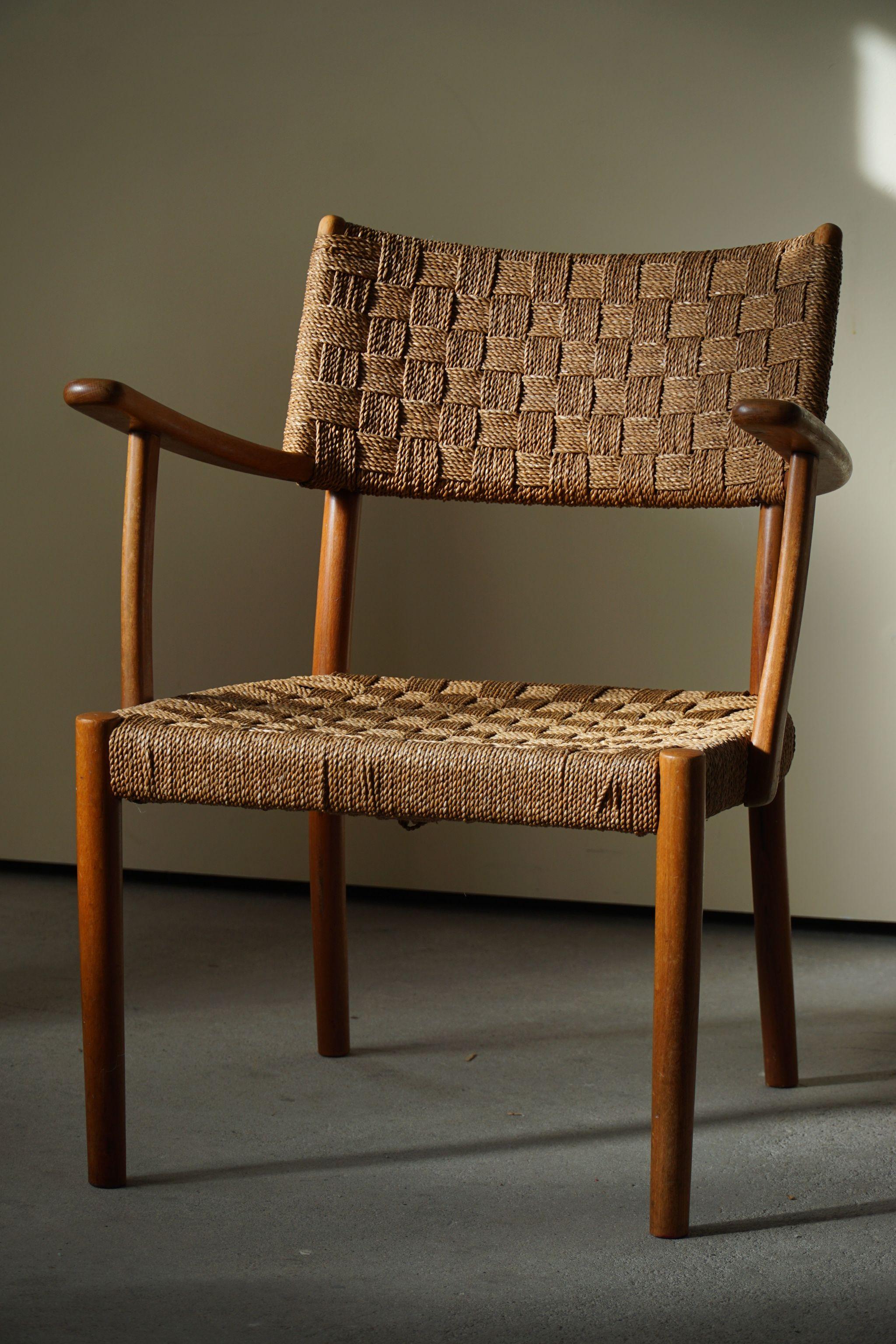 Karl Schrøder Armchair in Beech & Seagrass, Made by Fritz Hansen, 1930s In Good Condition In Odense, DK