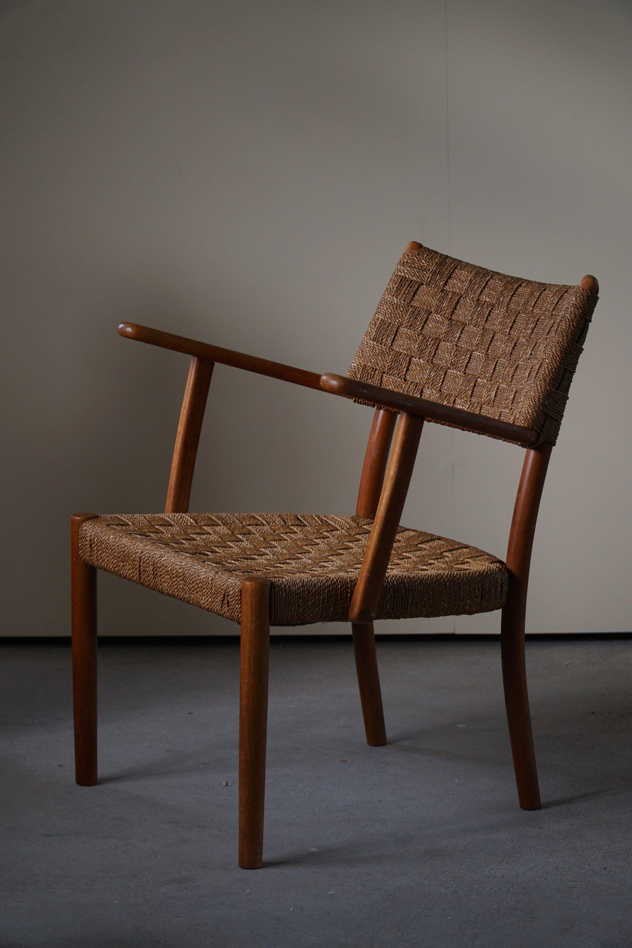 Karl Schrøder Armchair in Beech & Seagrass, Made by Fritz Hansen, 1930s 1