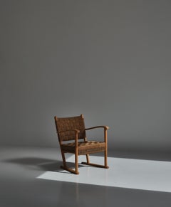 Karl Schrøder Lounge Chair in Beech & Woven Seagrass made at Fritz Hansen, 1940s