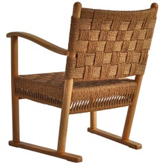 Karl Schrøder Lounge Chair in Beech & Woven Seagrass made at Fritz Hansen, 1940s