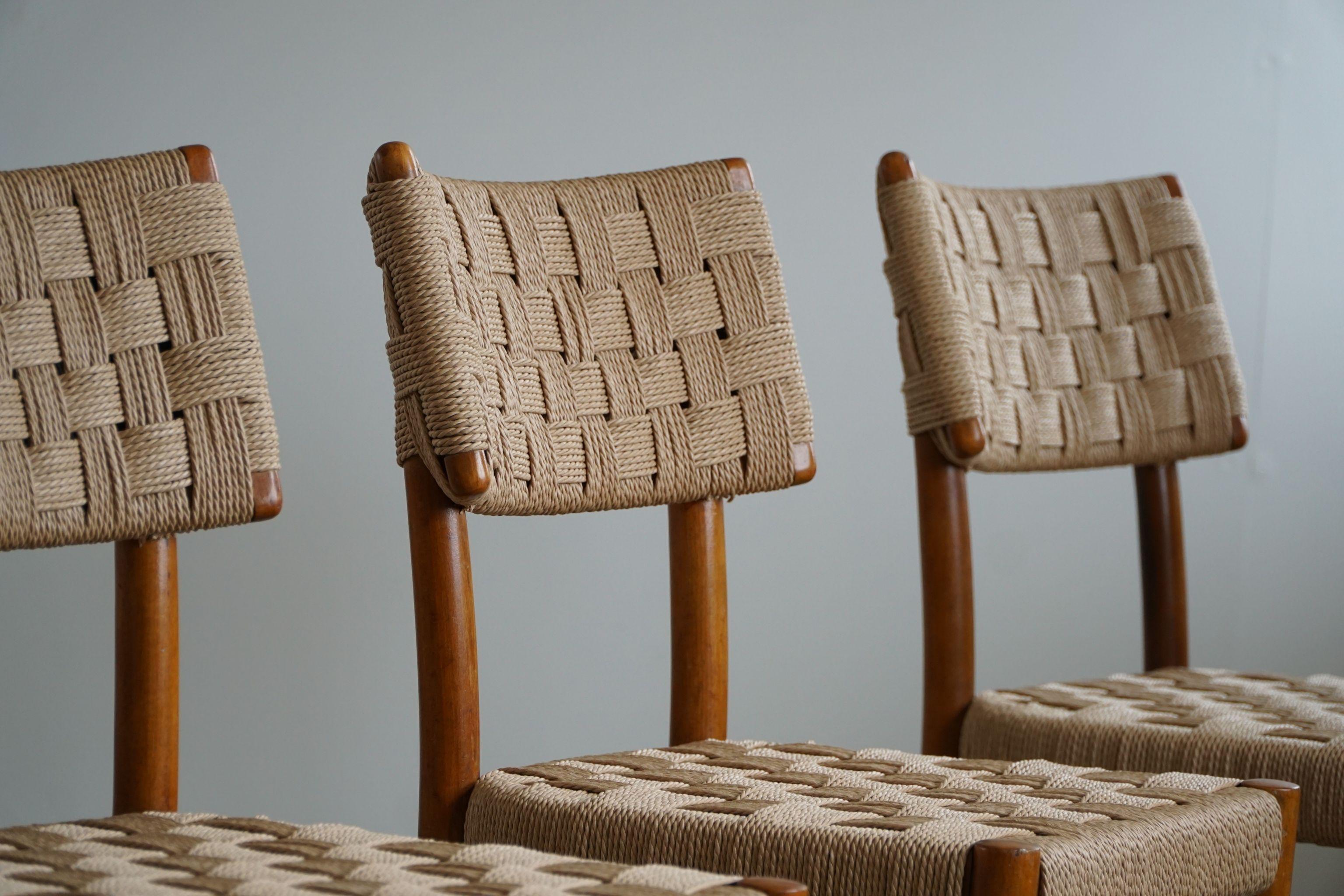 Papercord Karl Schrøder, Set of 4 Dining Chairs for Fritz Hansen, 